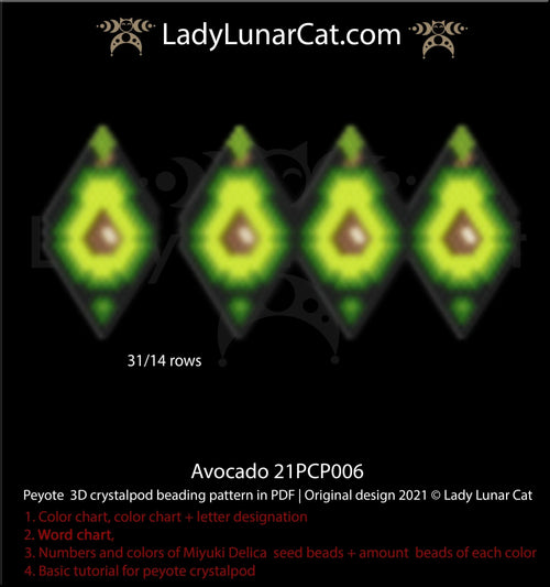 Avocado peyote crystalpod — 7 colors summer fruit pendant bag charm beading LadyLunarCat
