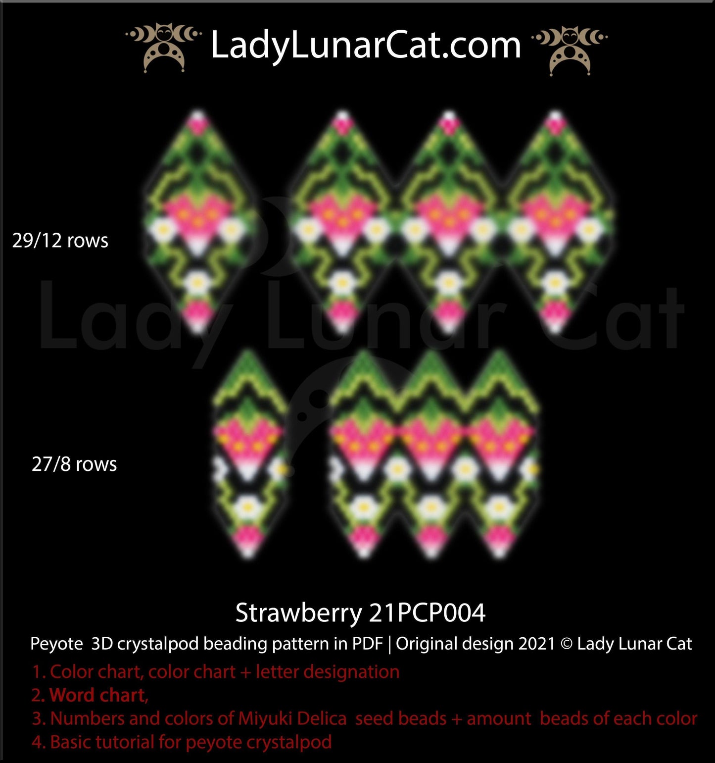Copy of 3d peyote pod pattern or crystalpod pattern for beading  Rose 21PCP003 LadyLunarCat