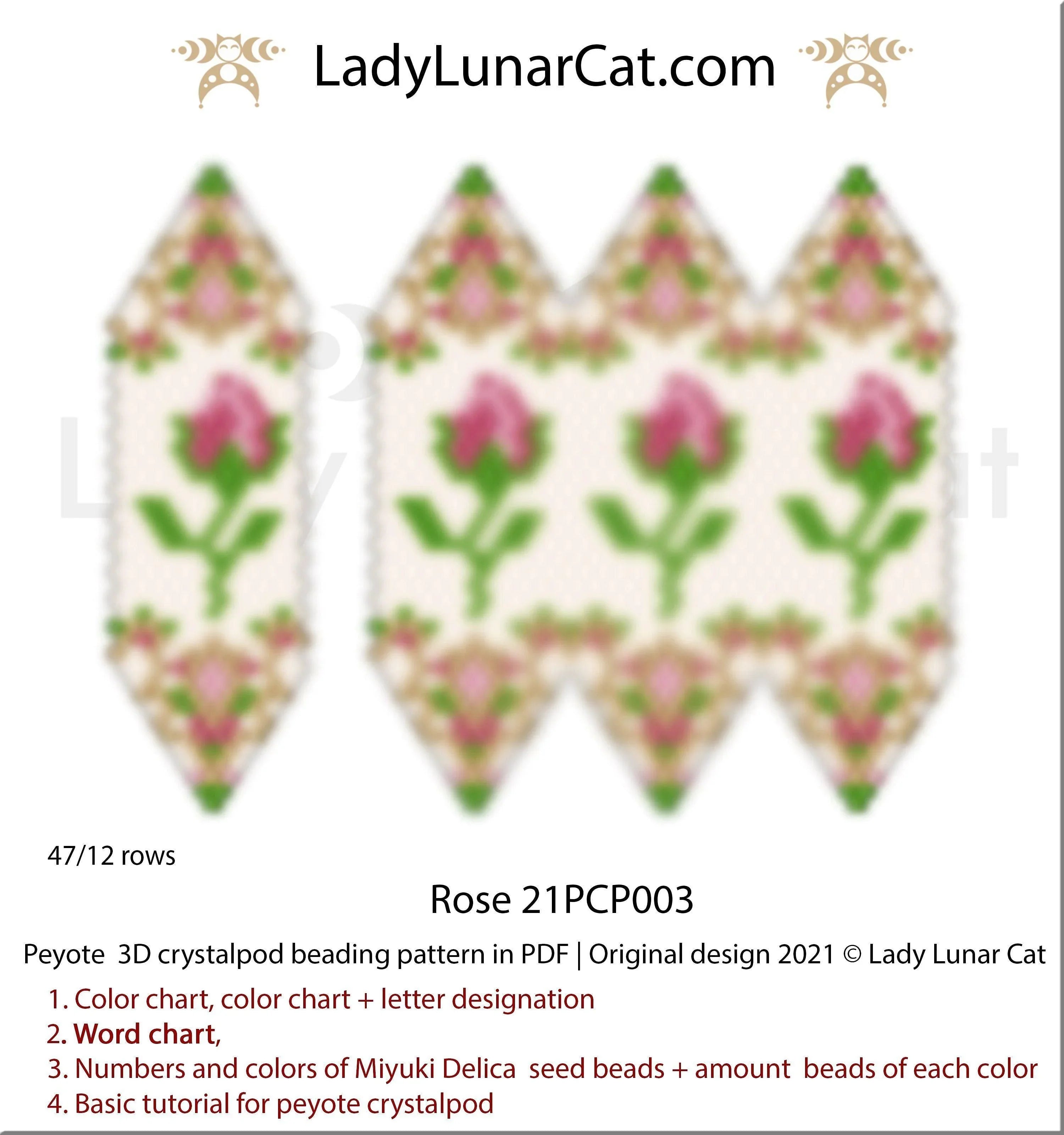 Peyote crystalpod rose — 47-bead pod, 2–4 petals, instant download
Beaded rose crystalpod pendant — peyote stitch tutorial PDF for all levels