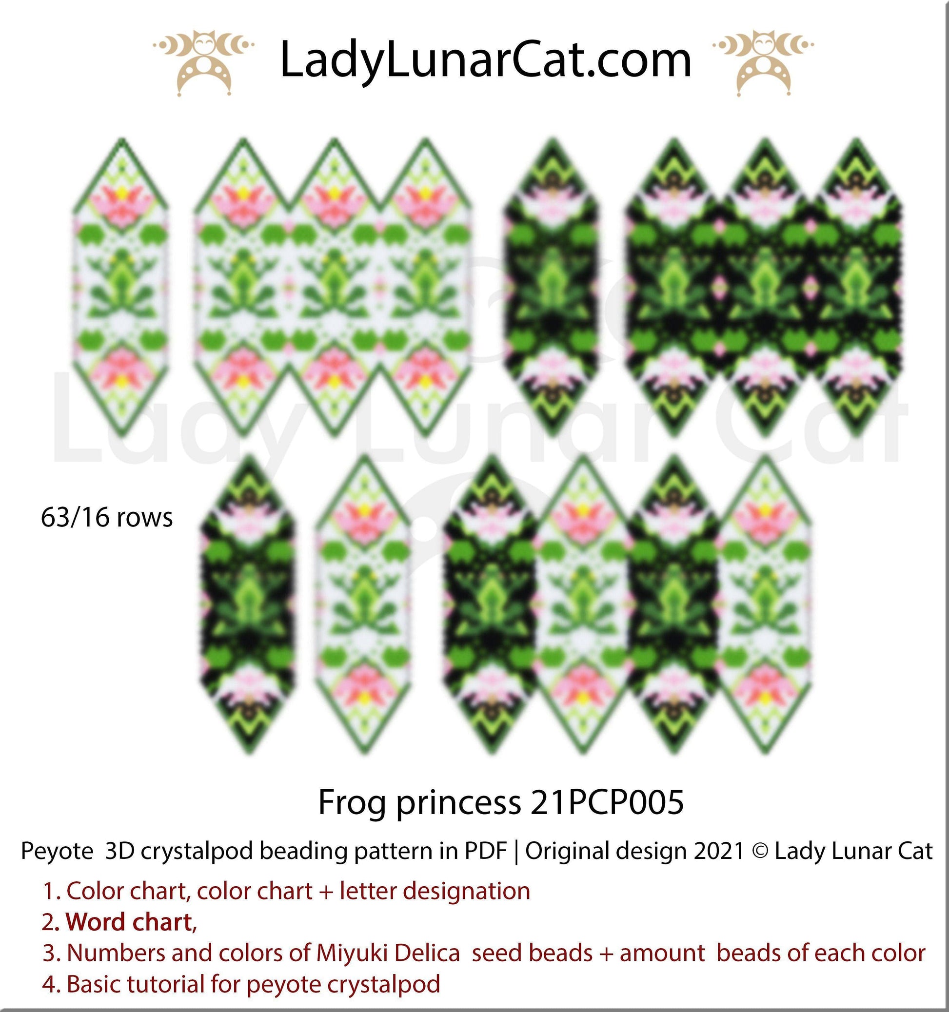 Copy of 3d peyote pod pattern or crystalpod pattern for beading  Strawberry 21PCP004 LadyLunarCat