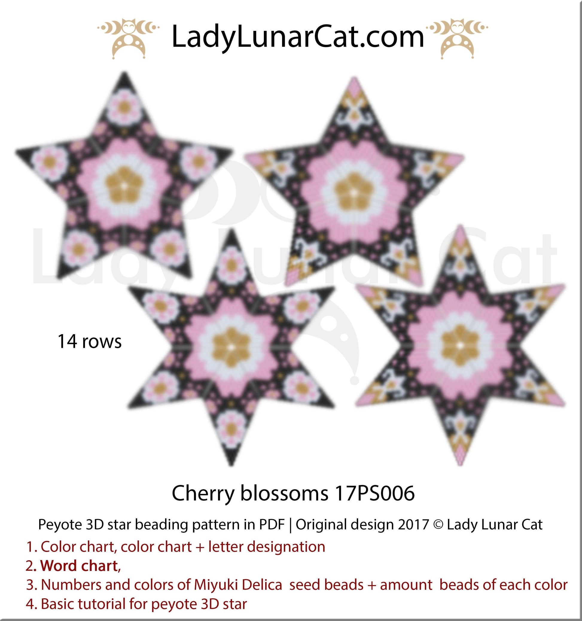 Copy of 3d peyote star patterns for beading Water lilies 20PS010 LadyLunarCat