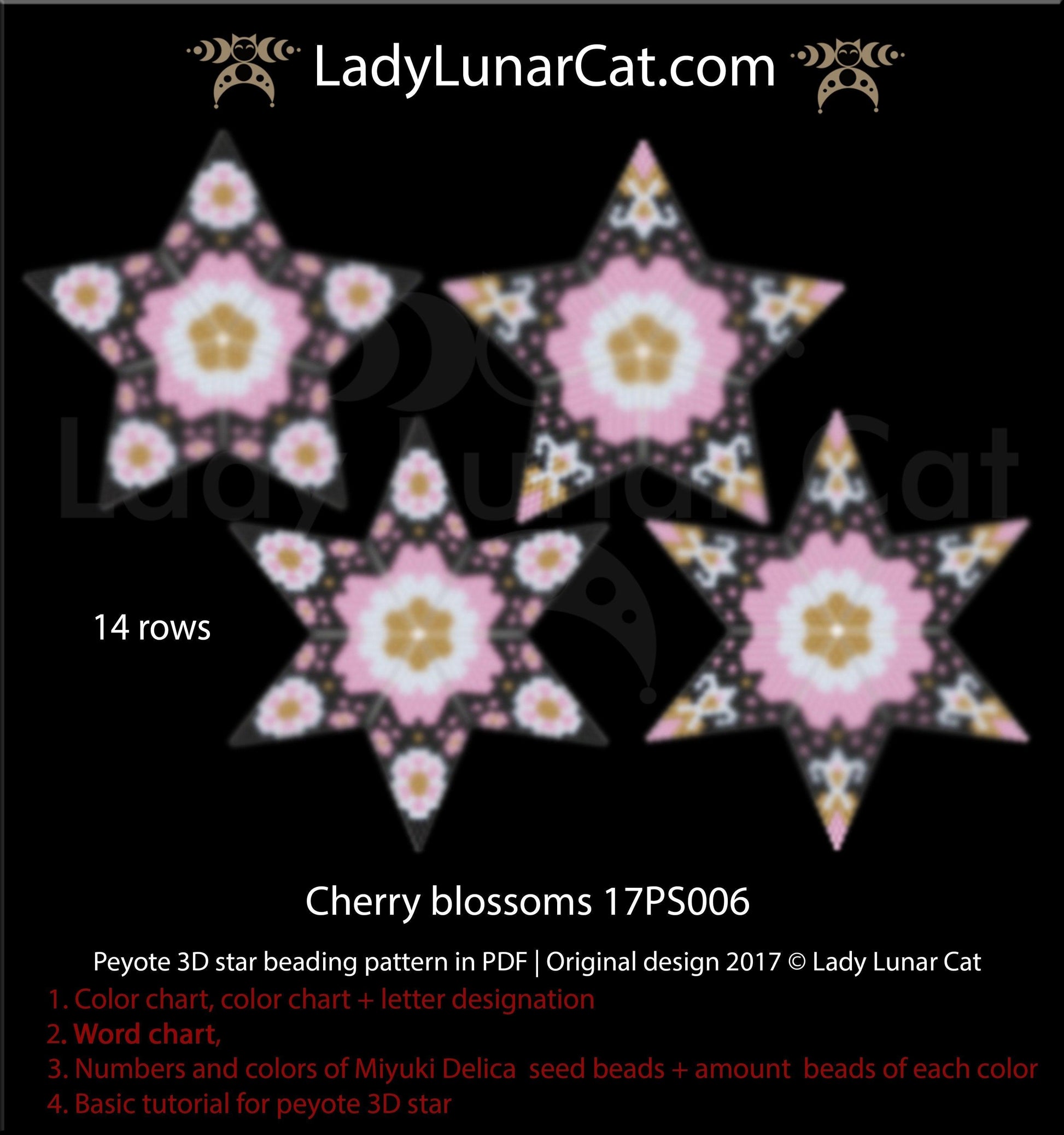 Copy of 3d peyote star patterns for beading Water lilies 20PS010 LadyLunarCat