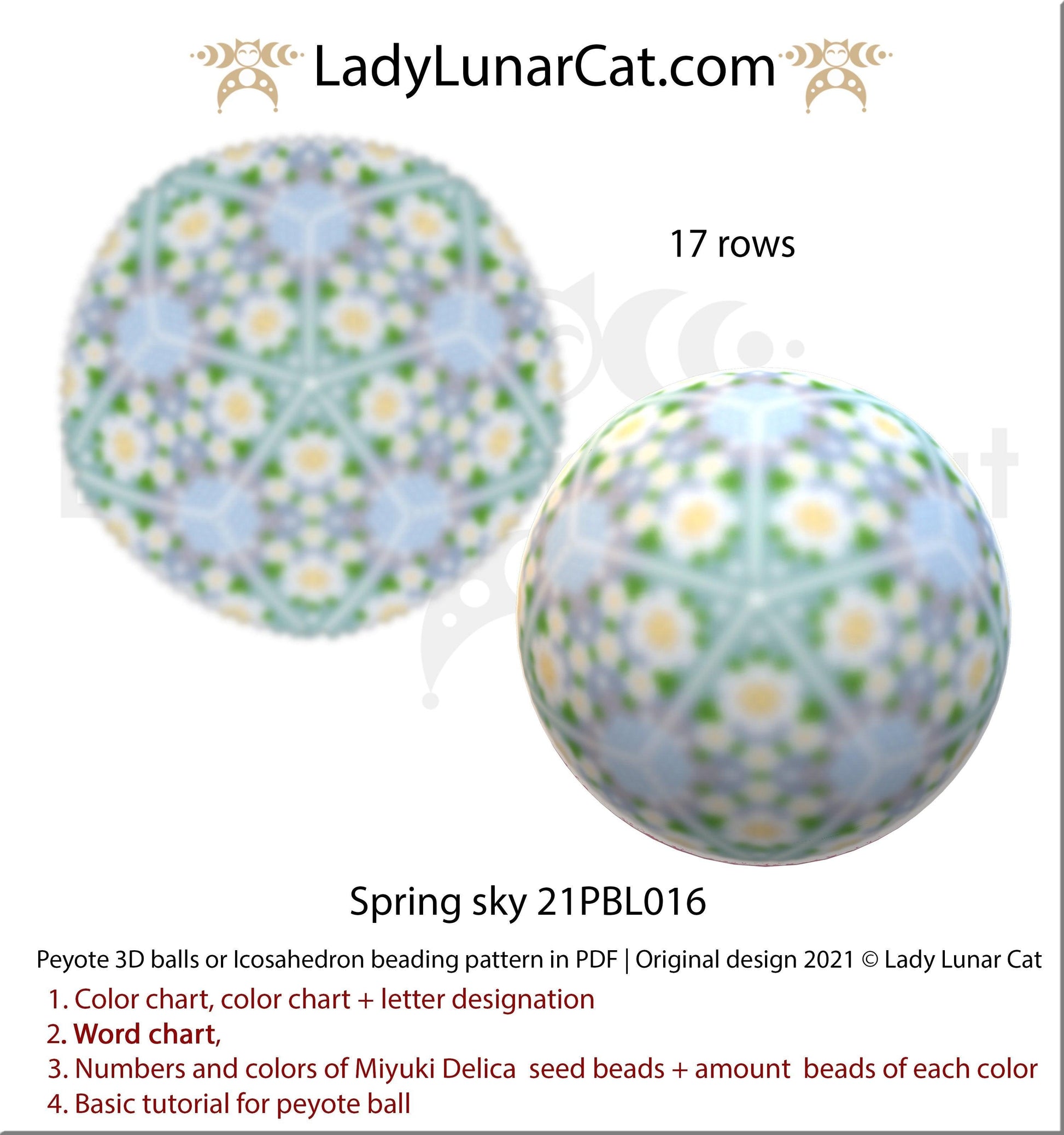 Copy of Beaded ball pattern for beading | Peyote 3d Icosahedron Hydrangea 21PBL018 16 rows LadyLunarCat