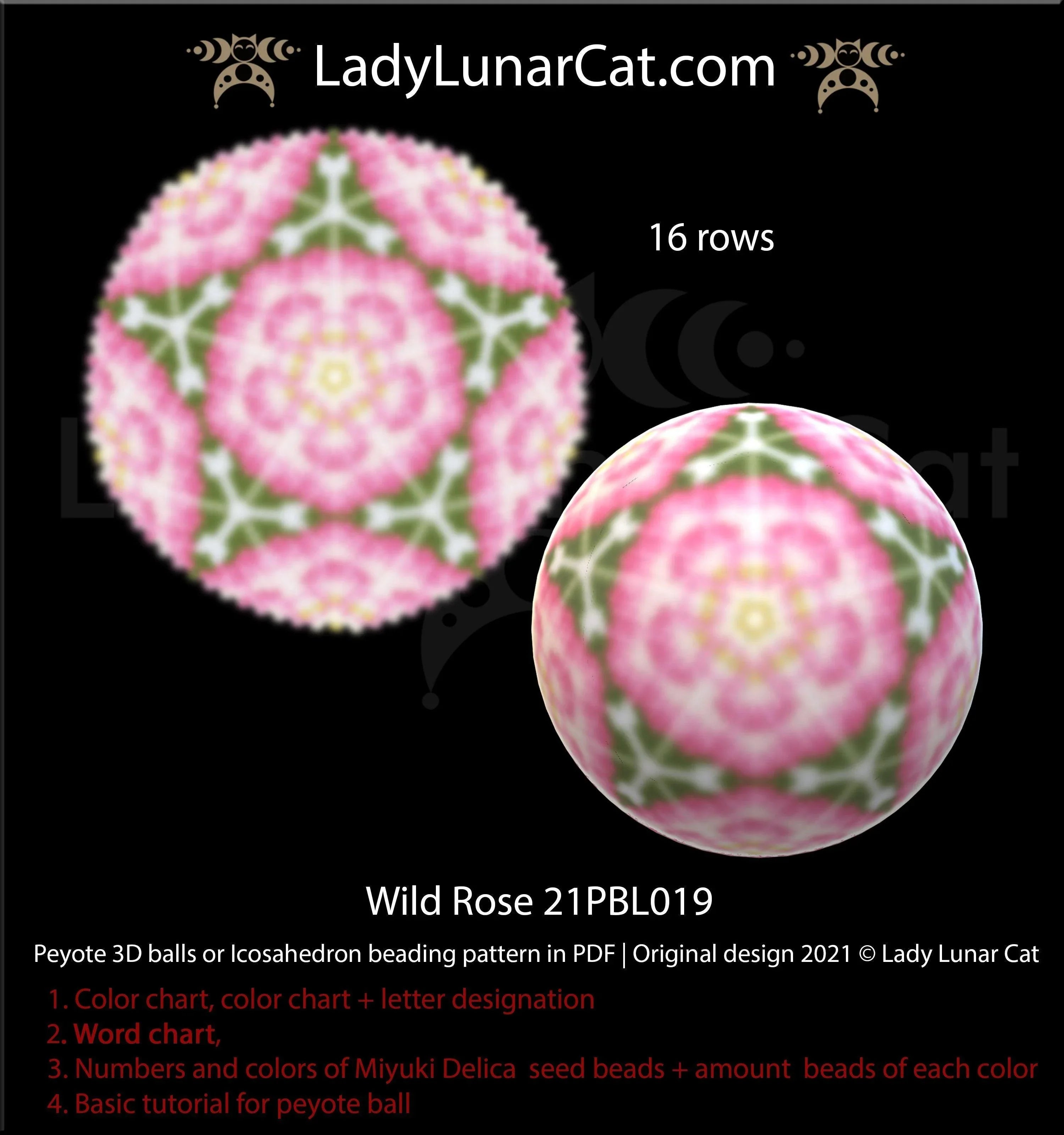 Wild Rose beaded ball full view - blush pink tea rose Miyuki Delica 11/0 LadyLunarCat