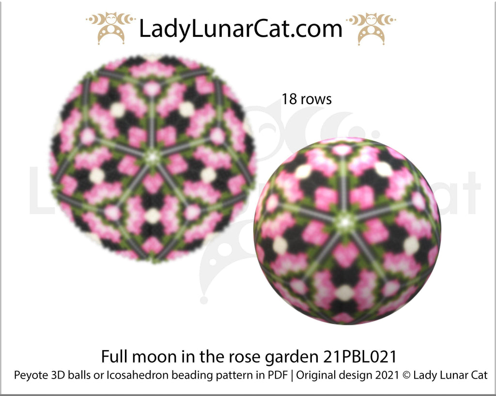 Copy of Beaded ball pattern for beading | Peyote 3d Icosahedron Wild Rose 21PBL019 16 rows LadyLunarCat