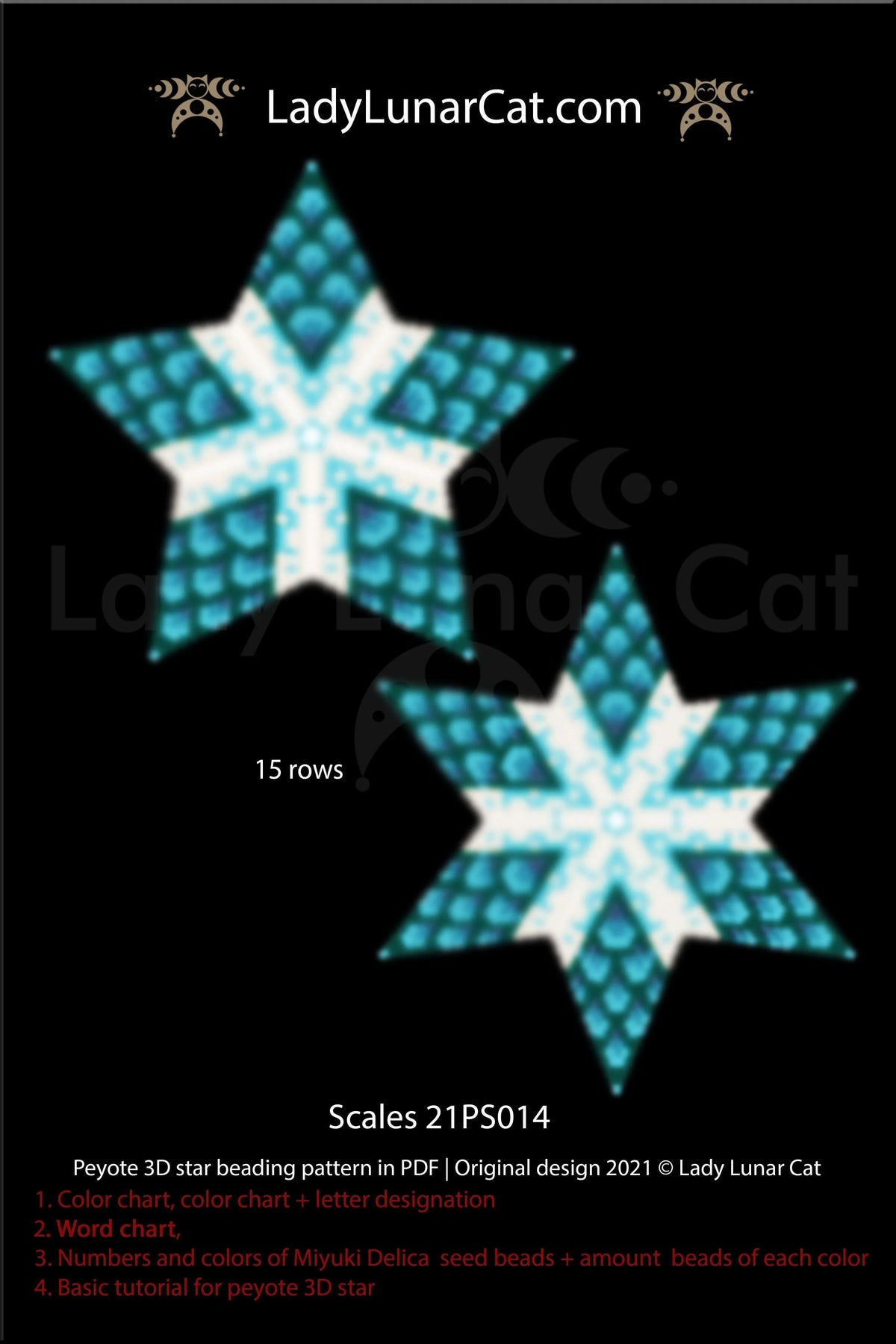 3D peyote star scales ocean — small star, 16-page PDF, summer sea pendant, instant download