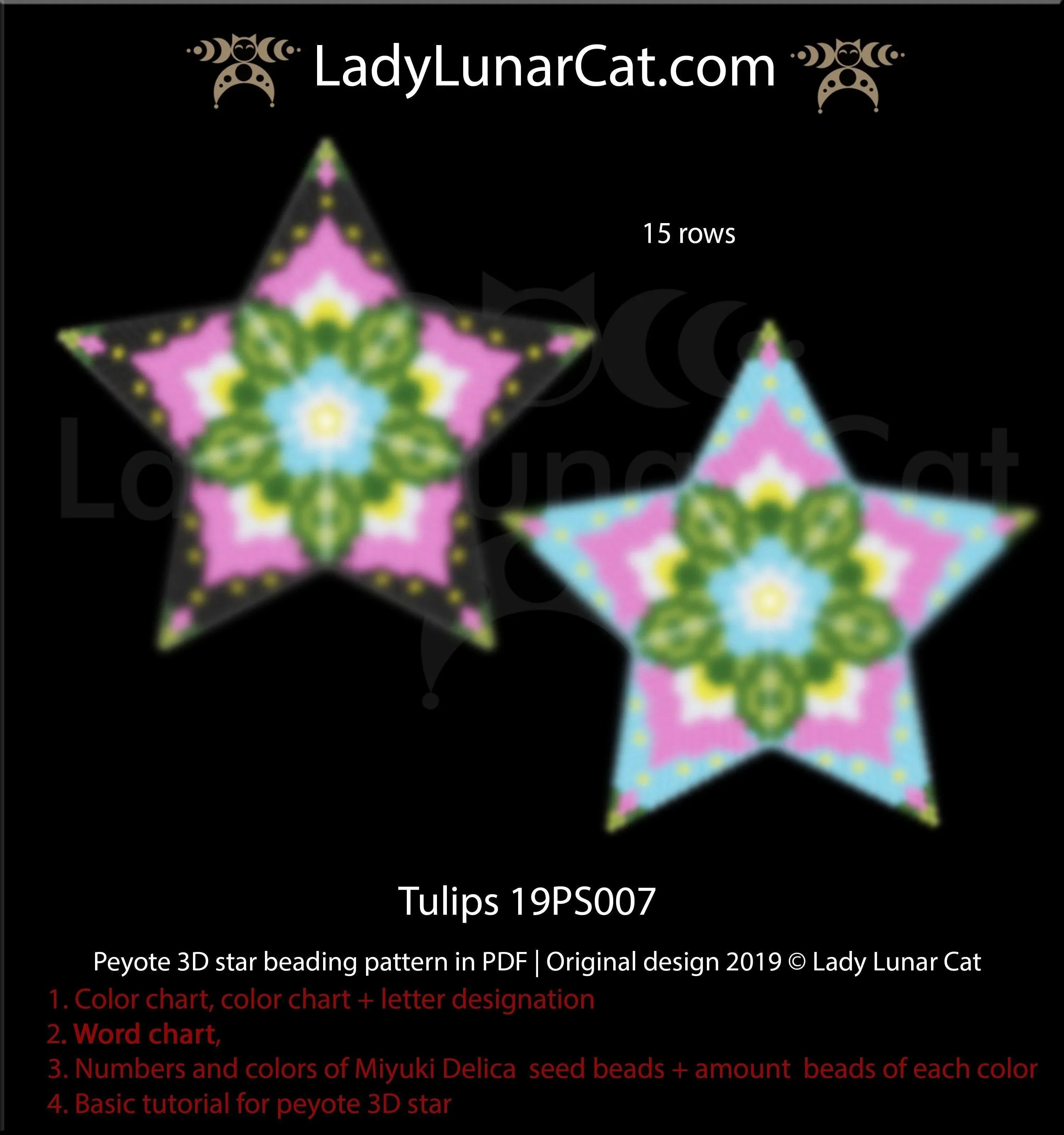 Tulips peyote star colorway 3 - 7 colors combined spring floral palette LadyLunarCat