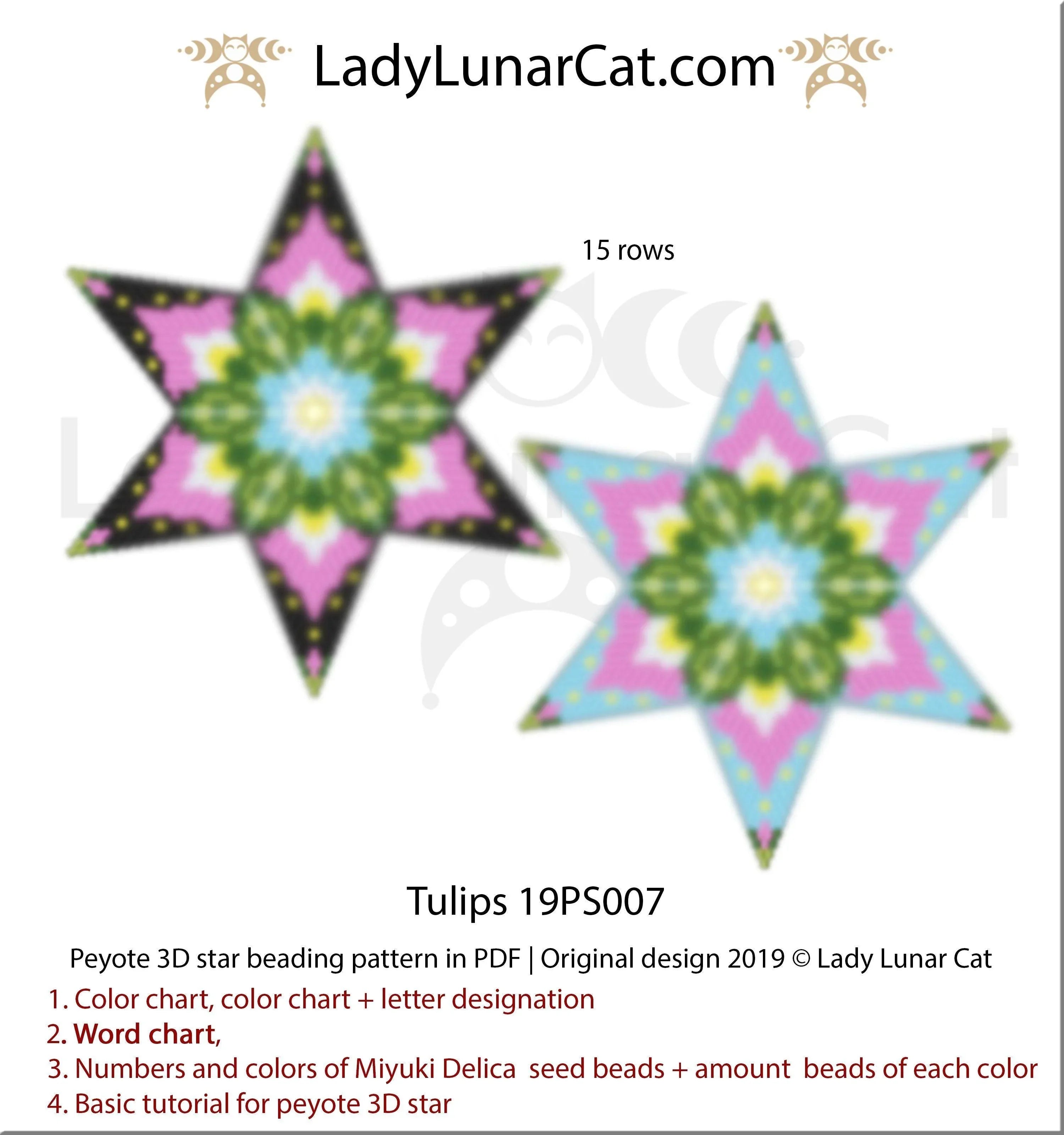 Tulips peyote star detail - tulip motif close up spring floral LadyLunarCat