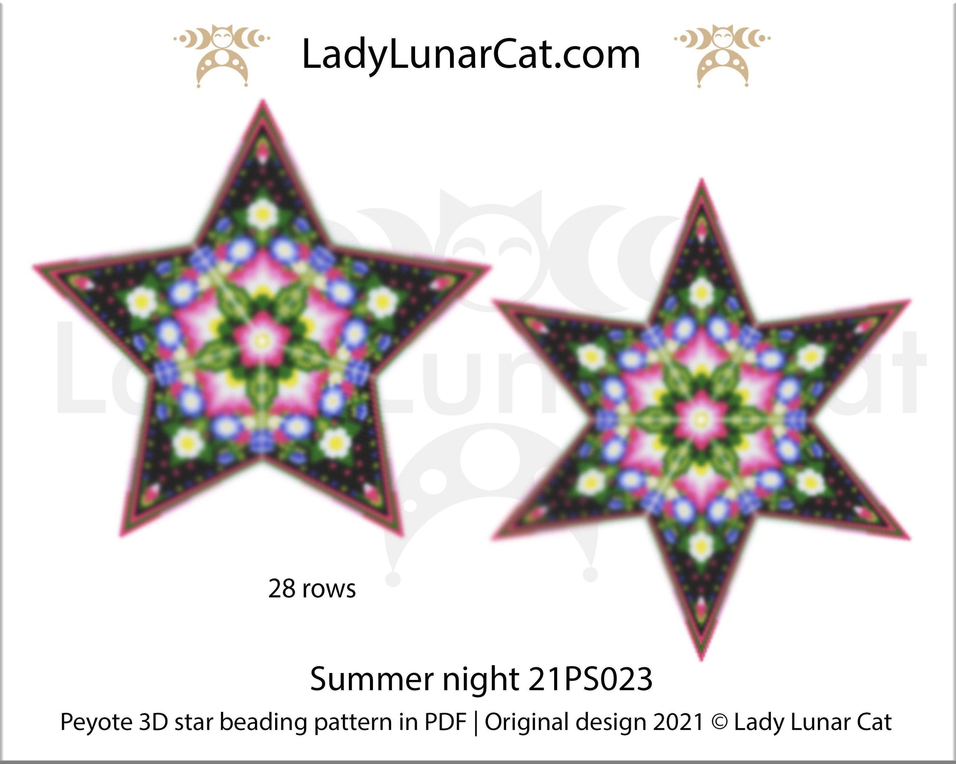 Copy of Beaded star pattern - Strawberry 18PS022 | Seed beads tutorial for 3D peyote star LadyLunarCat