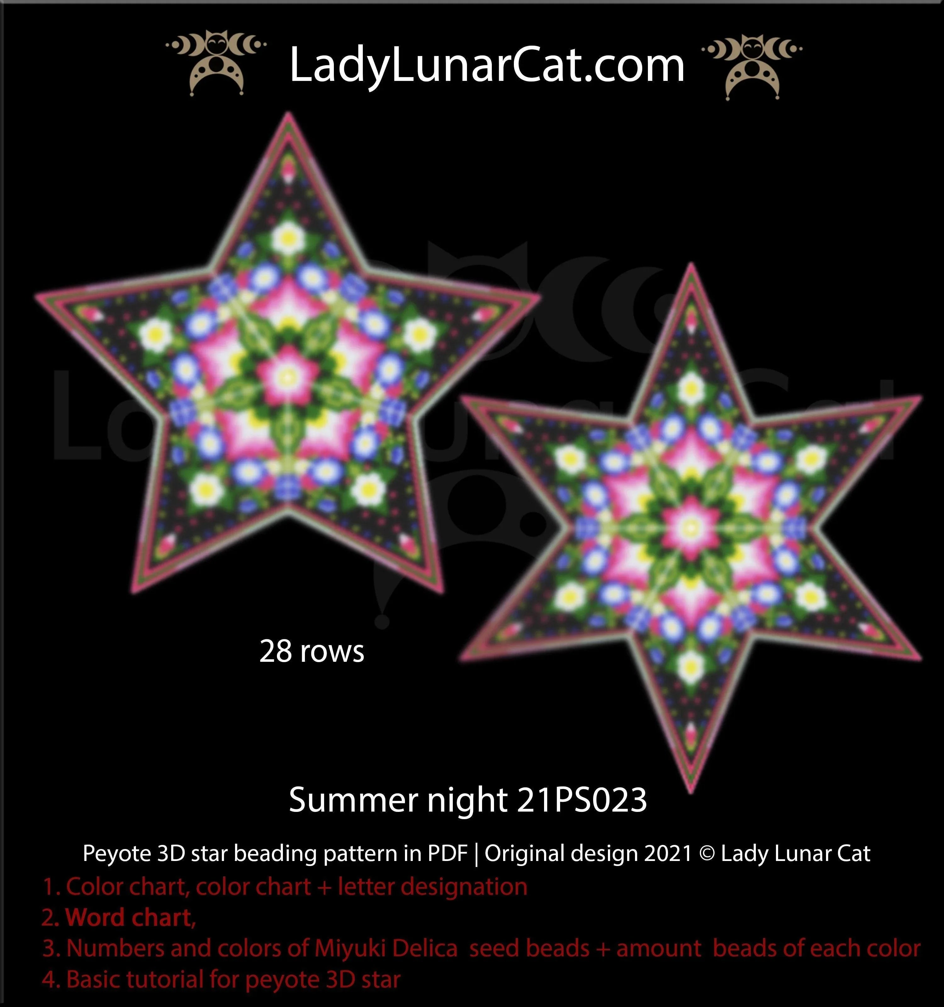 Summer Night beaded star detail - 3D peyote large floral summer night close up LadyLunarCatLadyLunarCat