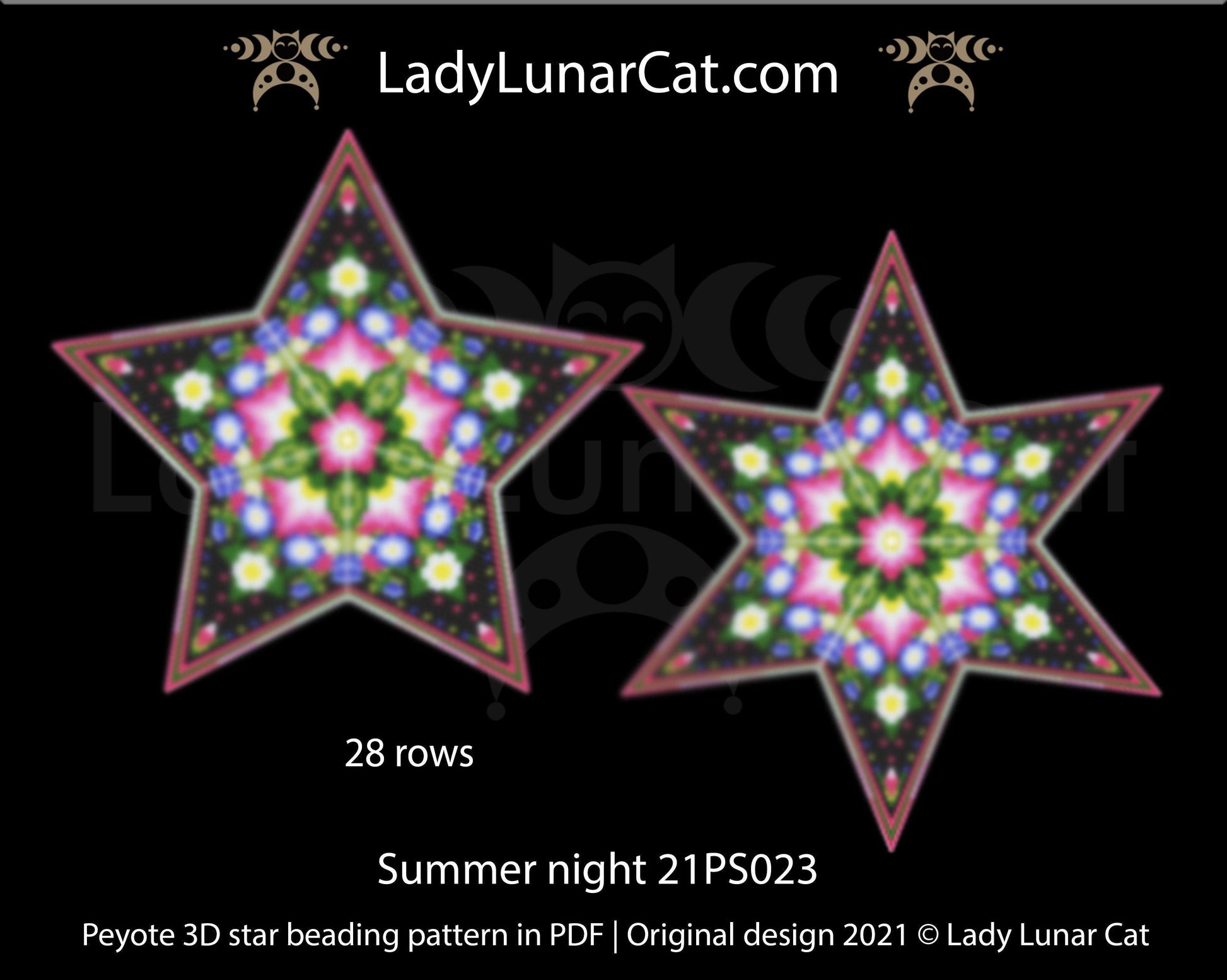 Copy of Beaded star pattern - Strawberry 18PS022 | Seed beads tutorial for 3D peyote star LadyLunarCat