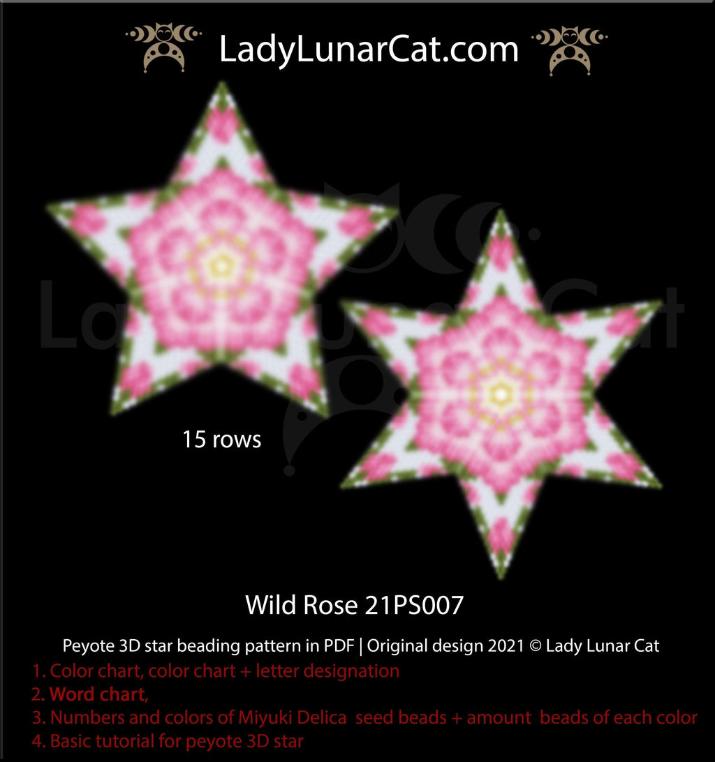Copy of Beaded star pattern - Summer night 21PS023 | Seed beads tutorial for 3D peyote star LadyLunarCat