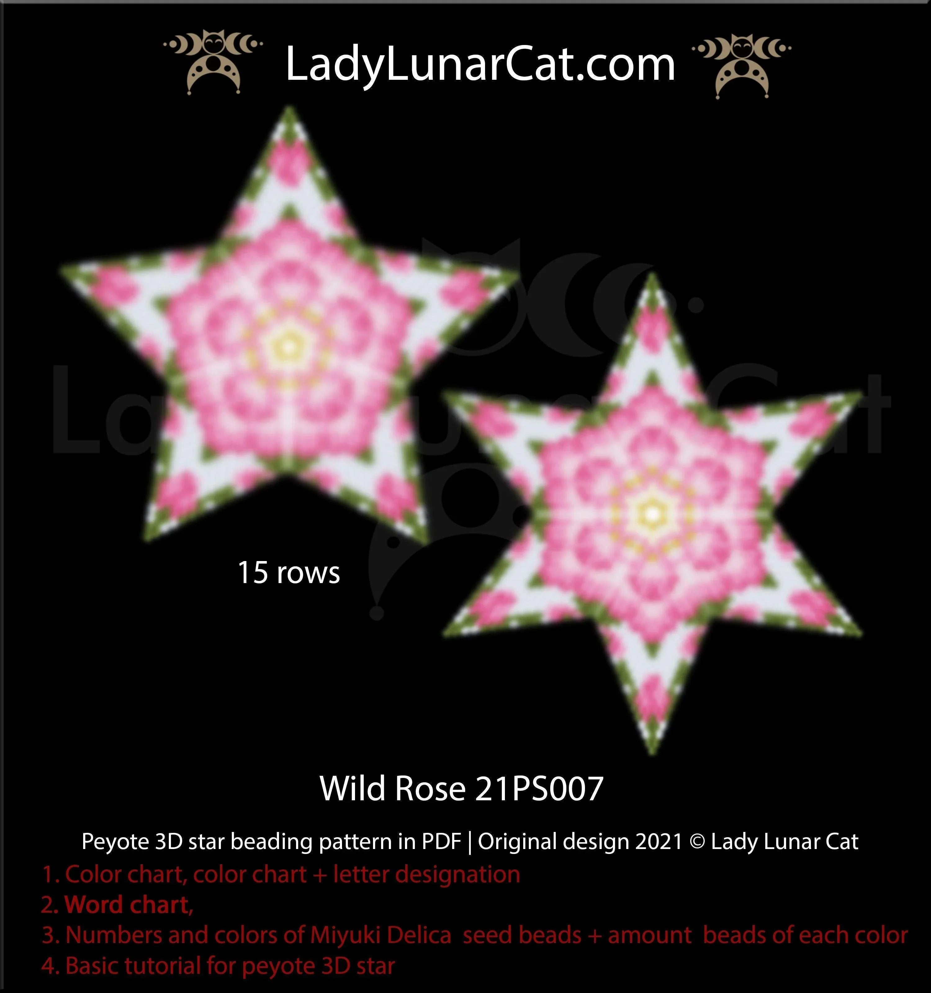 Wild Rose beaded star full view - blush pink floral Miyuki Delica 11/0 LadyLunarCat