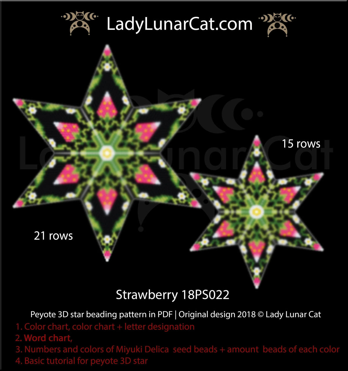 Beaded strawberry star pendant — peyote stitch tutorial PDF for all levels