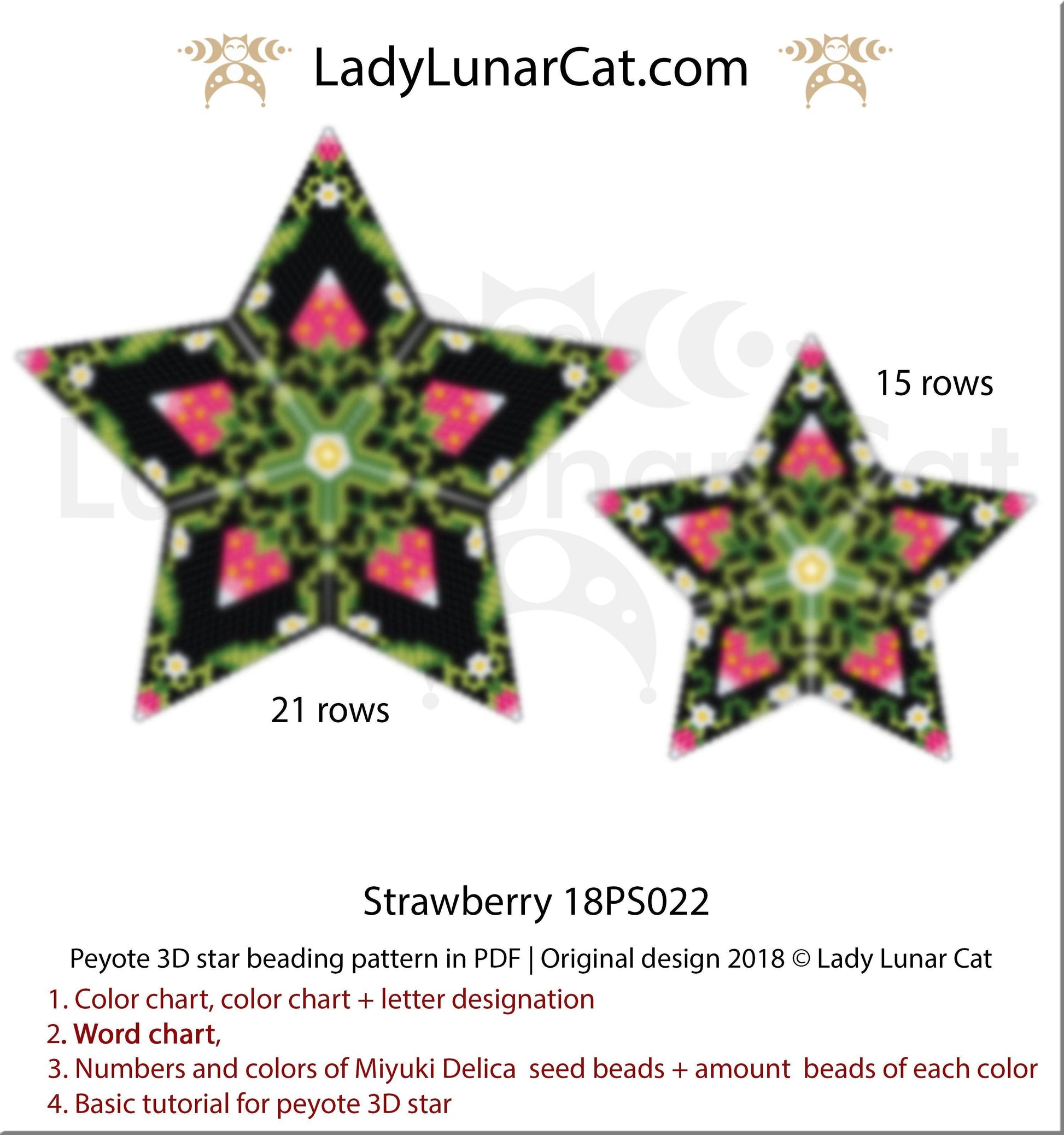Copy of Beaded star pattern - Tulips 19PS007 | Seed beads tutorial for 3D peyote star LadyLunarCat