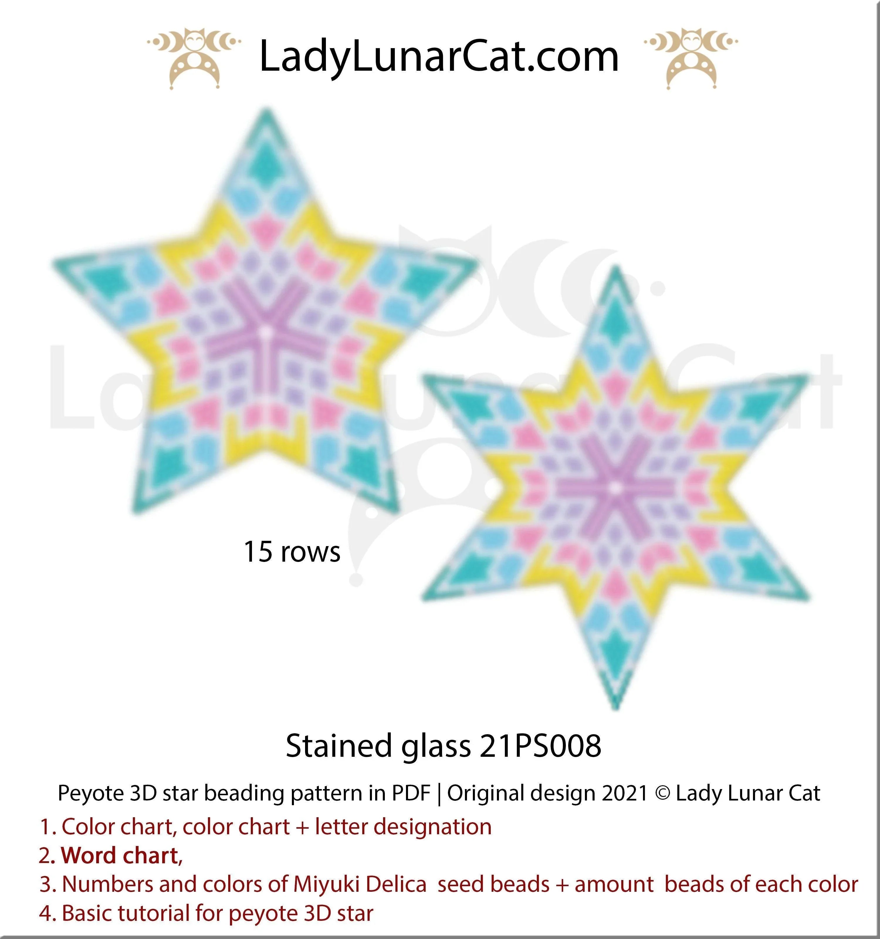 Stained Glass beaded star detail - 3D peyote geometric glowing christmas ornament LadyLunarCat