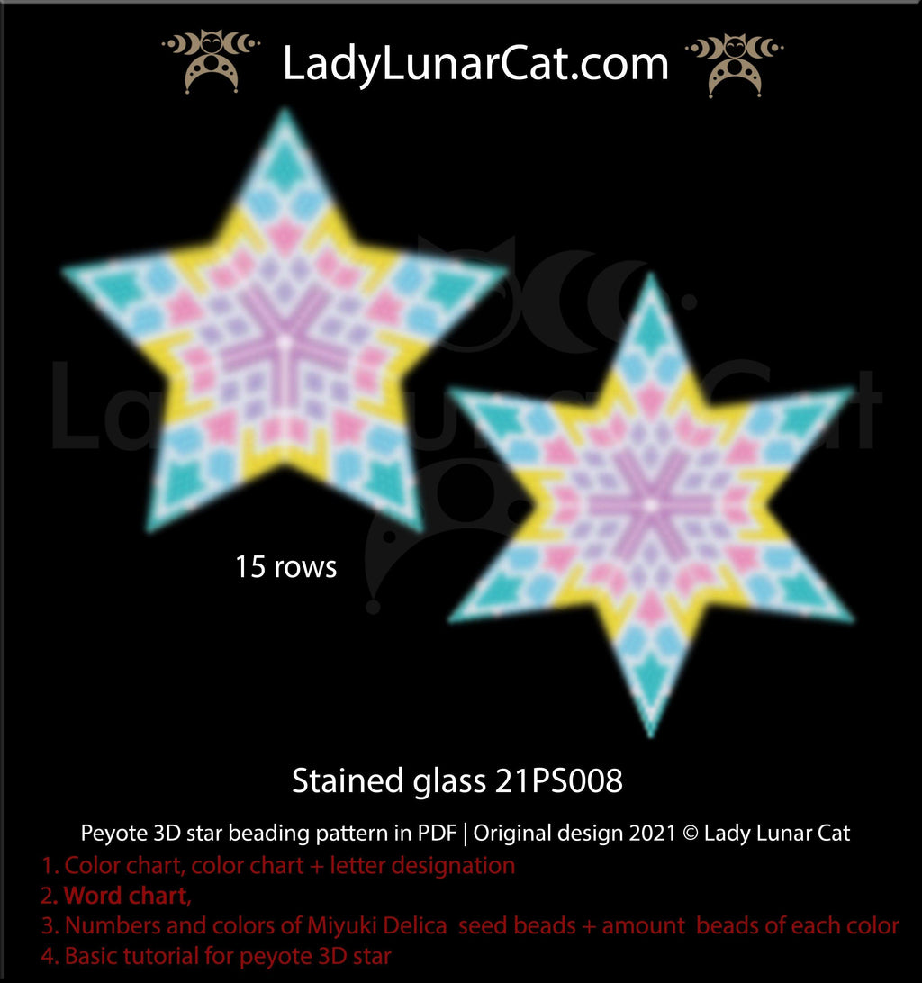 Copy of Beaded star pattern - Wild Rose 21PS007 | Seed beads tutorial for 3D peyote star LadyLunarCat