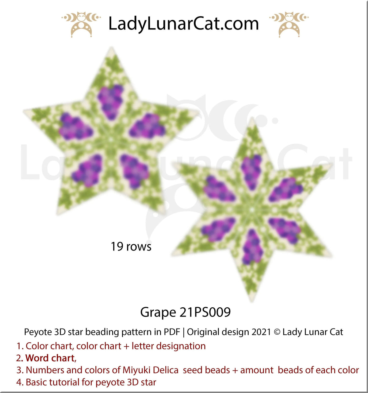 Grape peyote star side view - 3D peyote structure vineyard nature design LadyLunarCat