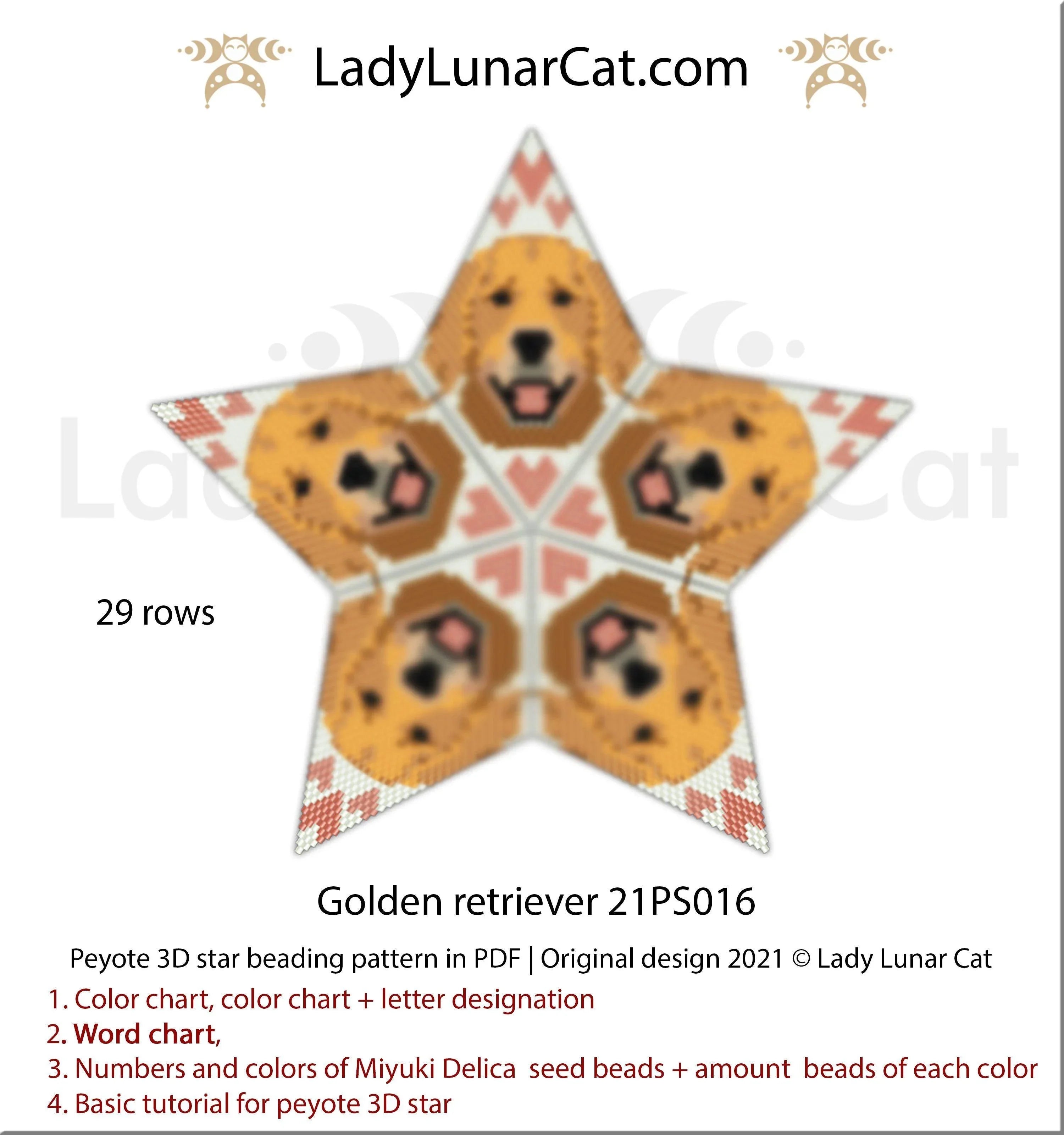 Golden retriever peyote star — 11 colors, 57-bead radius, 29 rows, Miyuki Delica 11/0