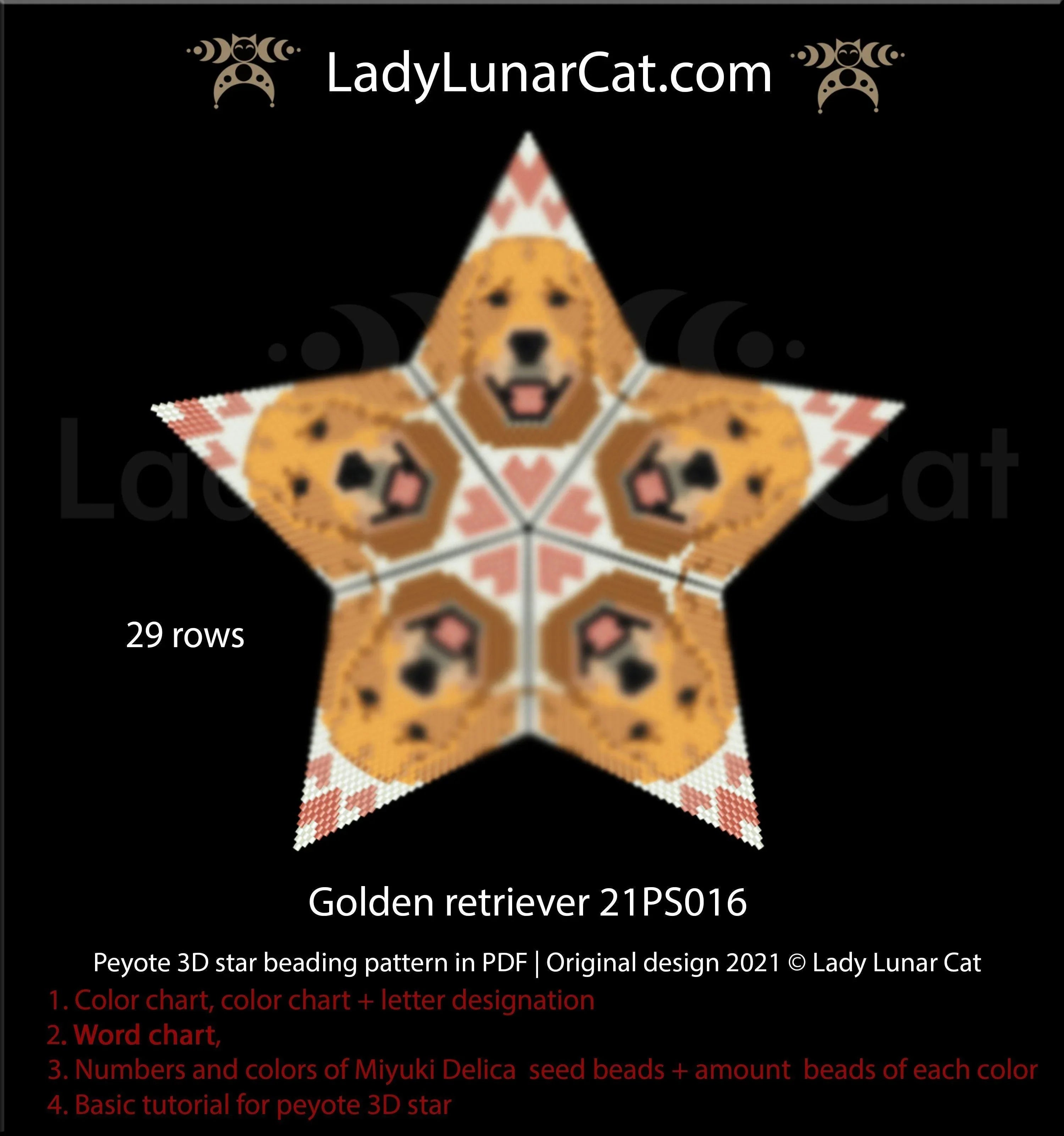 Golden retriever peyote star pattern PDF by Lady Lunar Cat — dog lover gift 21PS016