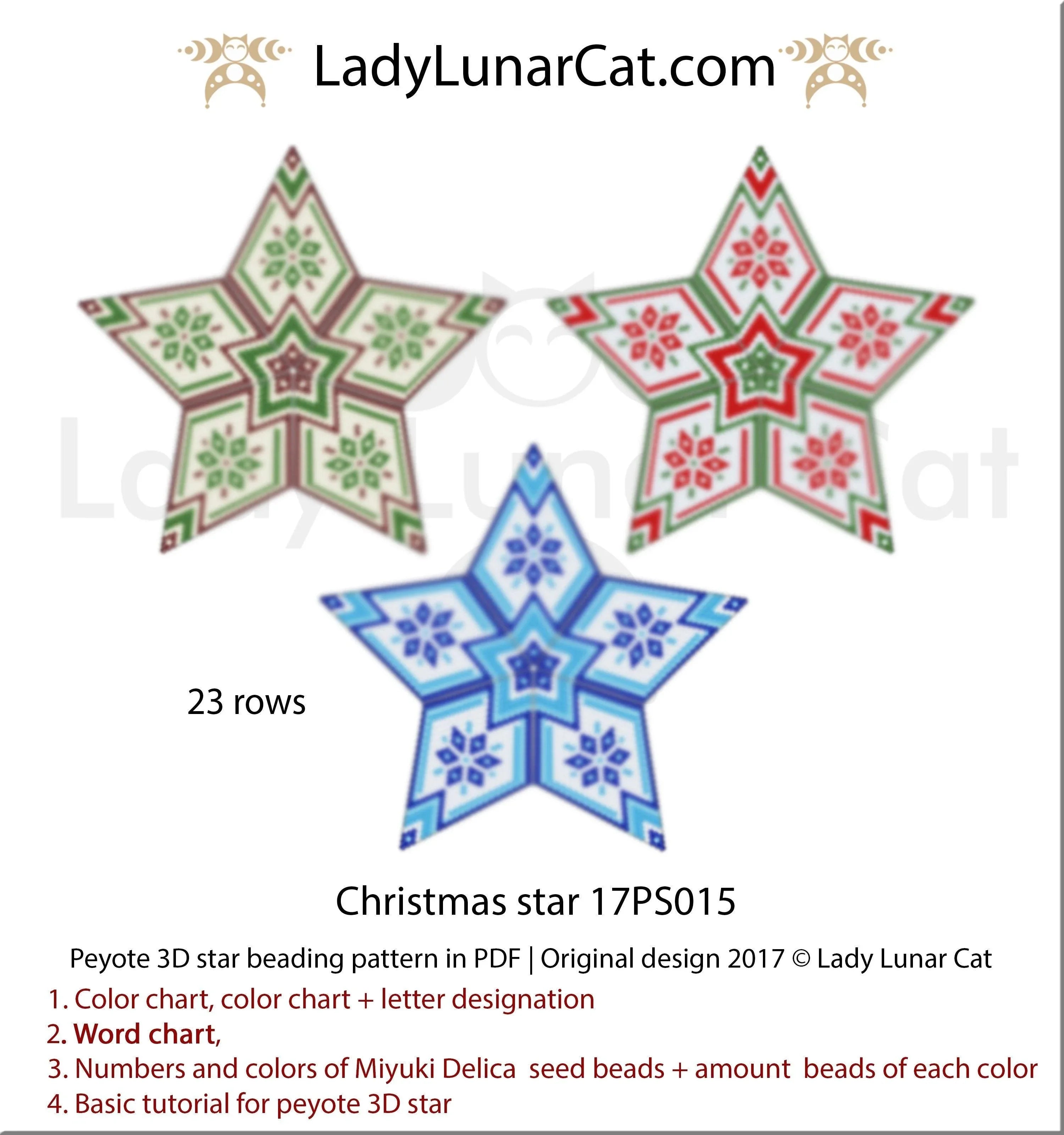 Beaded Christmas star vintage ornament — peyote stitch 3 colorways holiday beading LadyLunarCat