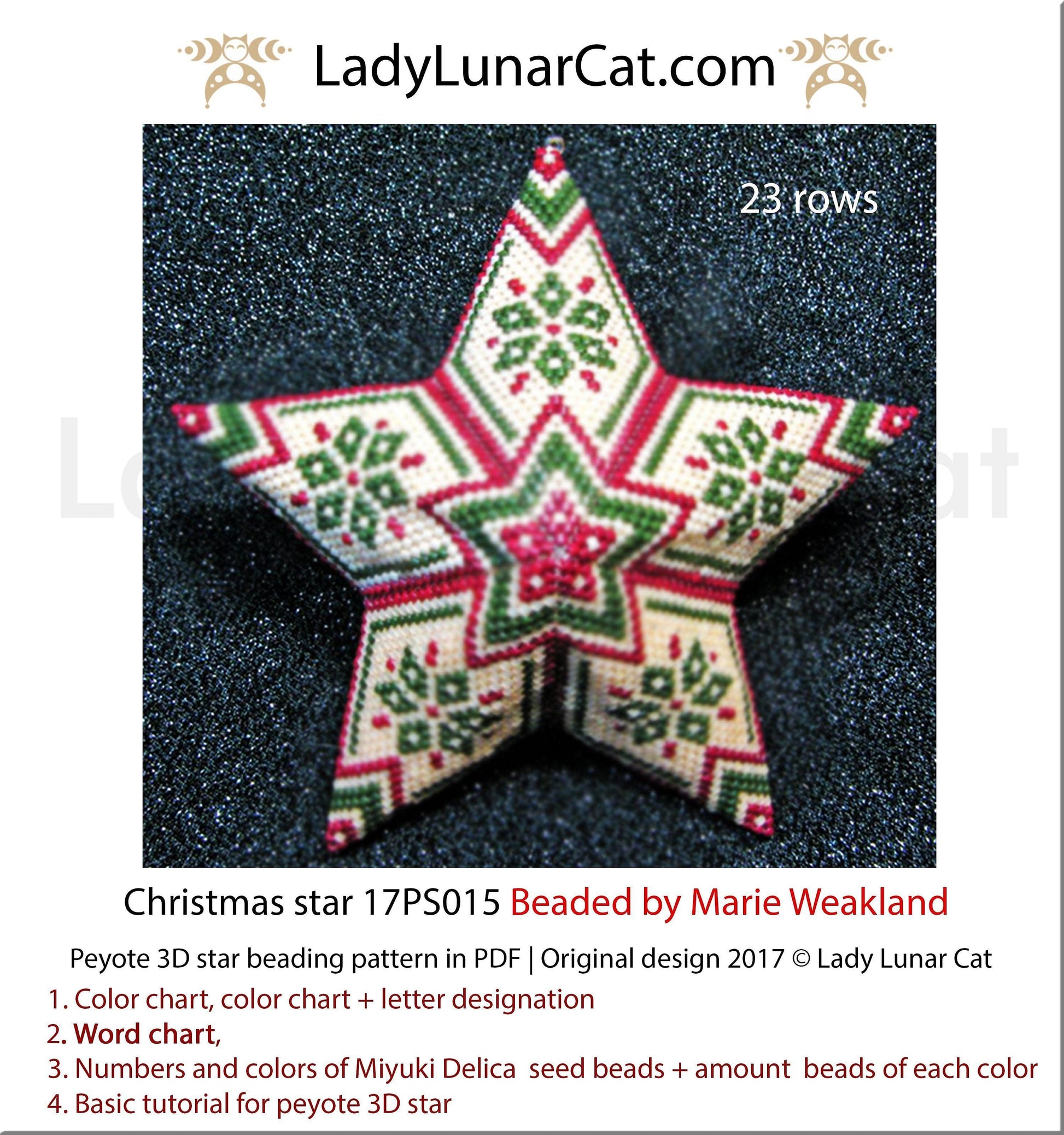 Copy of Beaded star pattern for beadweaving Christmas 21PS001 LadyLunarCat