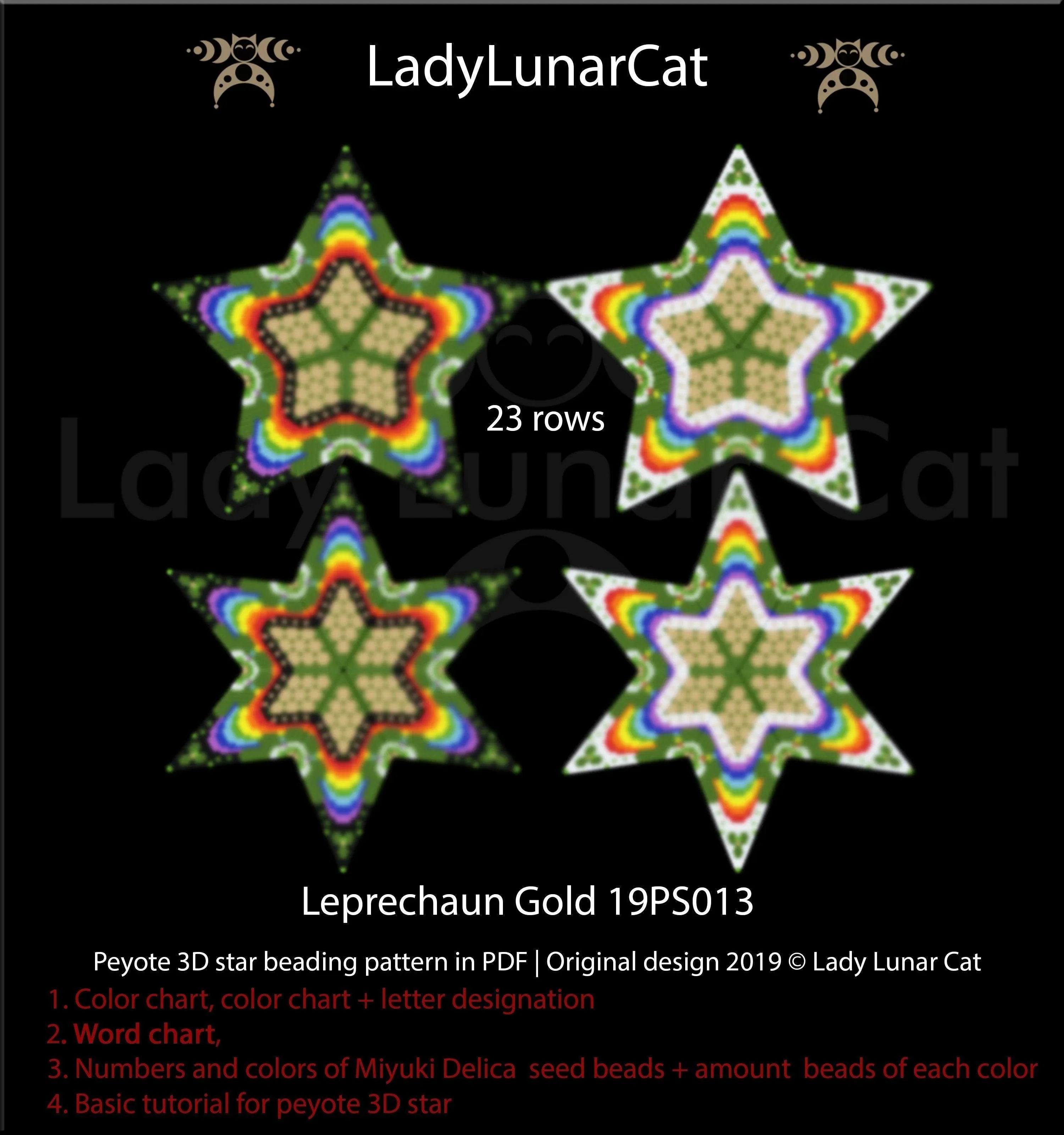 Leprechaun Gold beaded star colorway 2 - 10 colors vibrant rainbow Miyuki Delica LadyLunarCat