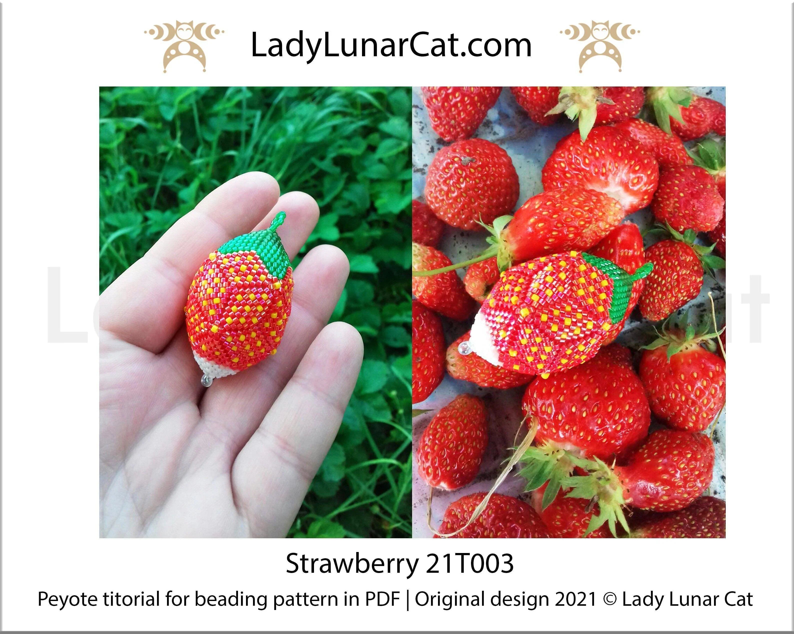 Strawberry peyote egg tutorial - 3D beaded ball cottagecore beginner PDF LadyLunarCat