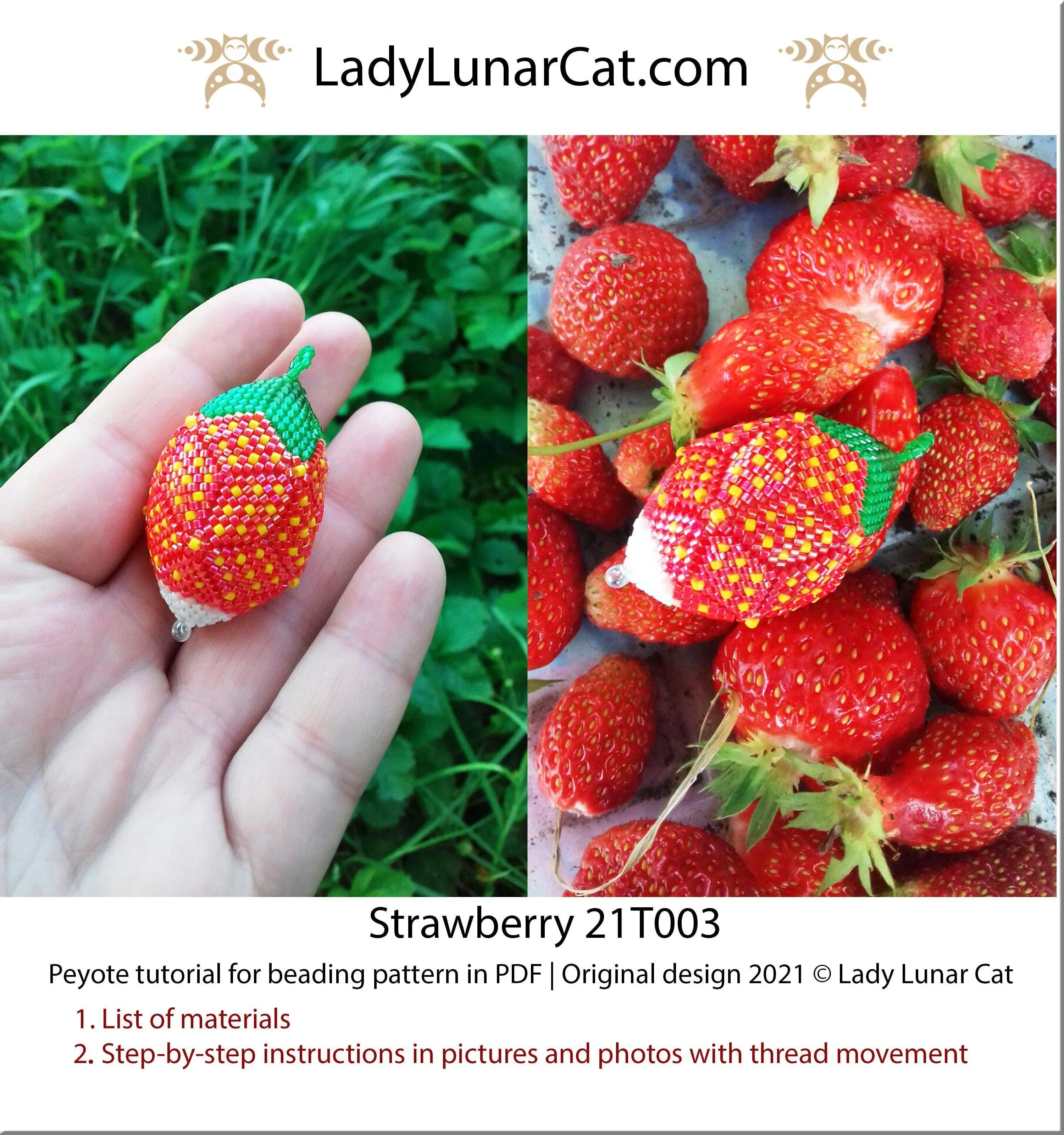 Strawberry beaded egg detail - peyote hexagon 5x3 cm 6 colors Miyuki Delica LadyLunarCat