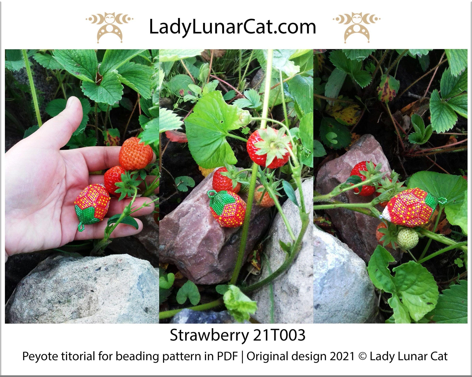 Beading tutorial Peyote egg or ball Strawberry 21T003 Step by step instruction LadyLunarCat