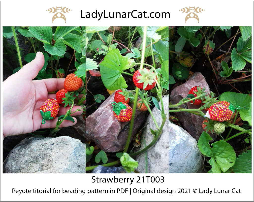 Beading tutorial Peyote egg or ball Strawberry 21T003 Step by step instruction LadyLunarCat