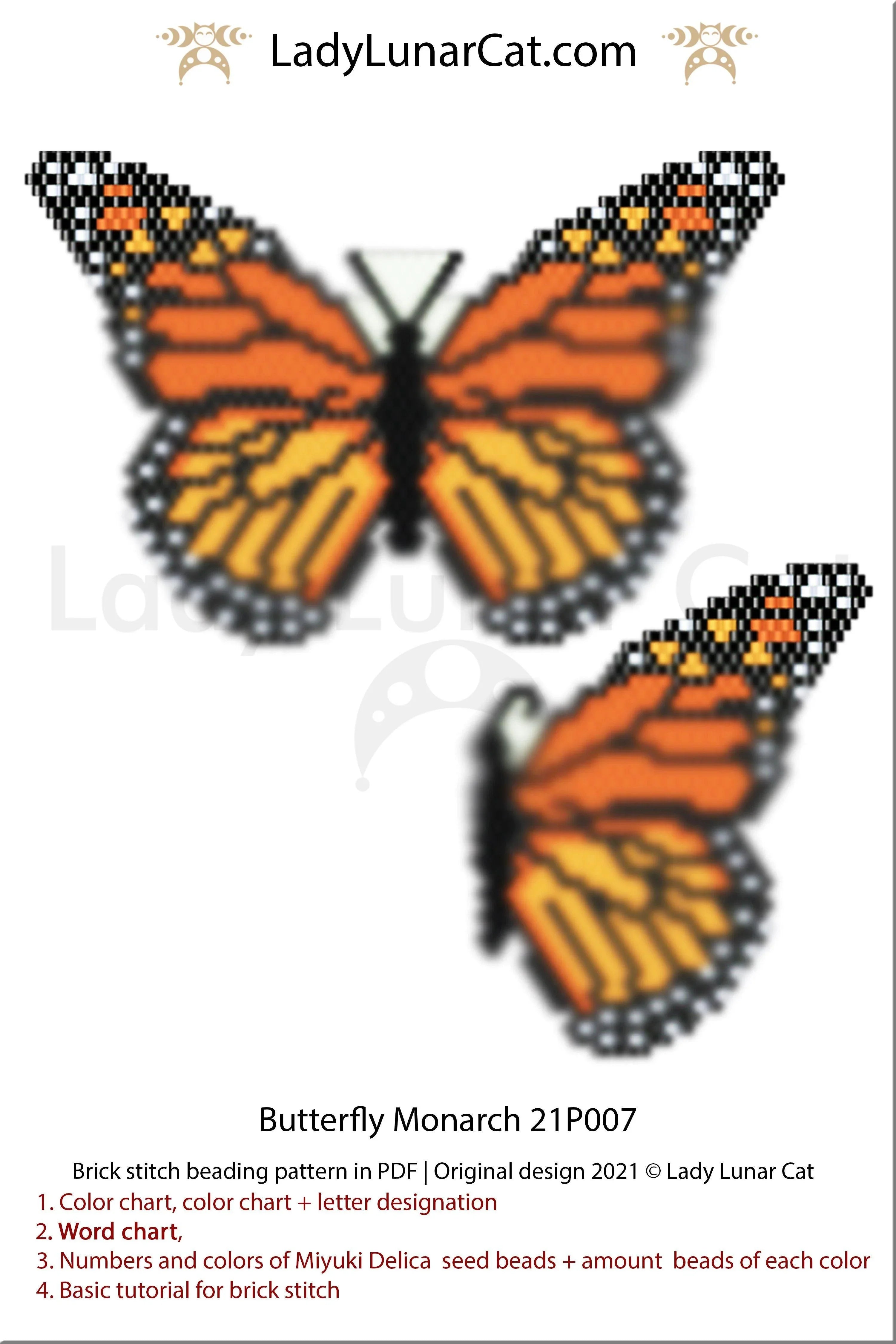 Peyote pen cover Monarch butterfly — 12-page PDF, autumn gift, bead count in grams