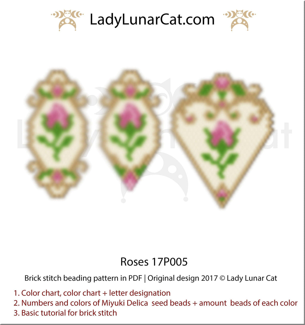Copy of Brick stitch pattern for beading Cherry blossom fairy 21BS002 | Spring beaded earrings tutorial LadyLunarCat