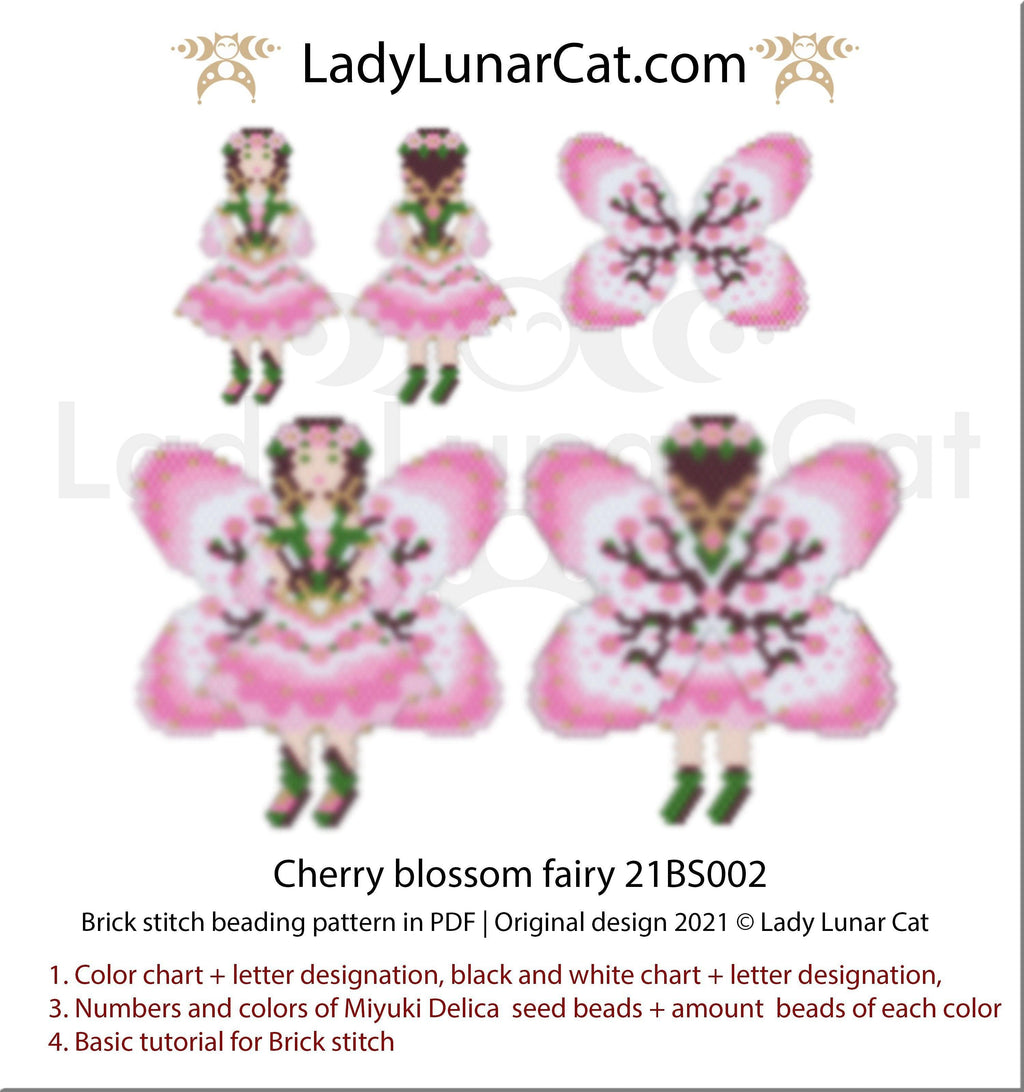 Copy of Brick stitch pattern for beading Fairy of Spring 21BS001 | Spring beaded earrings tutorial LadyLunarCat