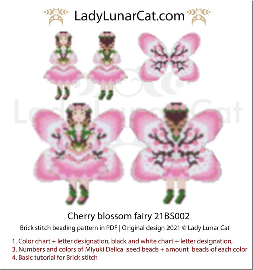 Cherry blossom fairy brick stitch earrings by Lady Lunar Cat — sakura spring beading PDF 21BS002LadyLunarCat