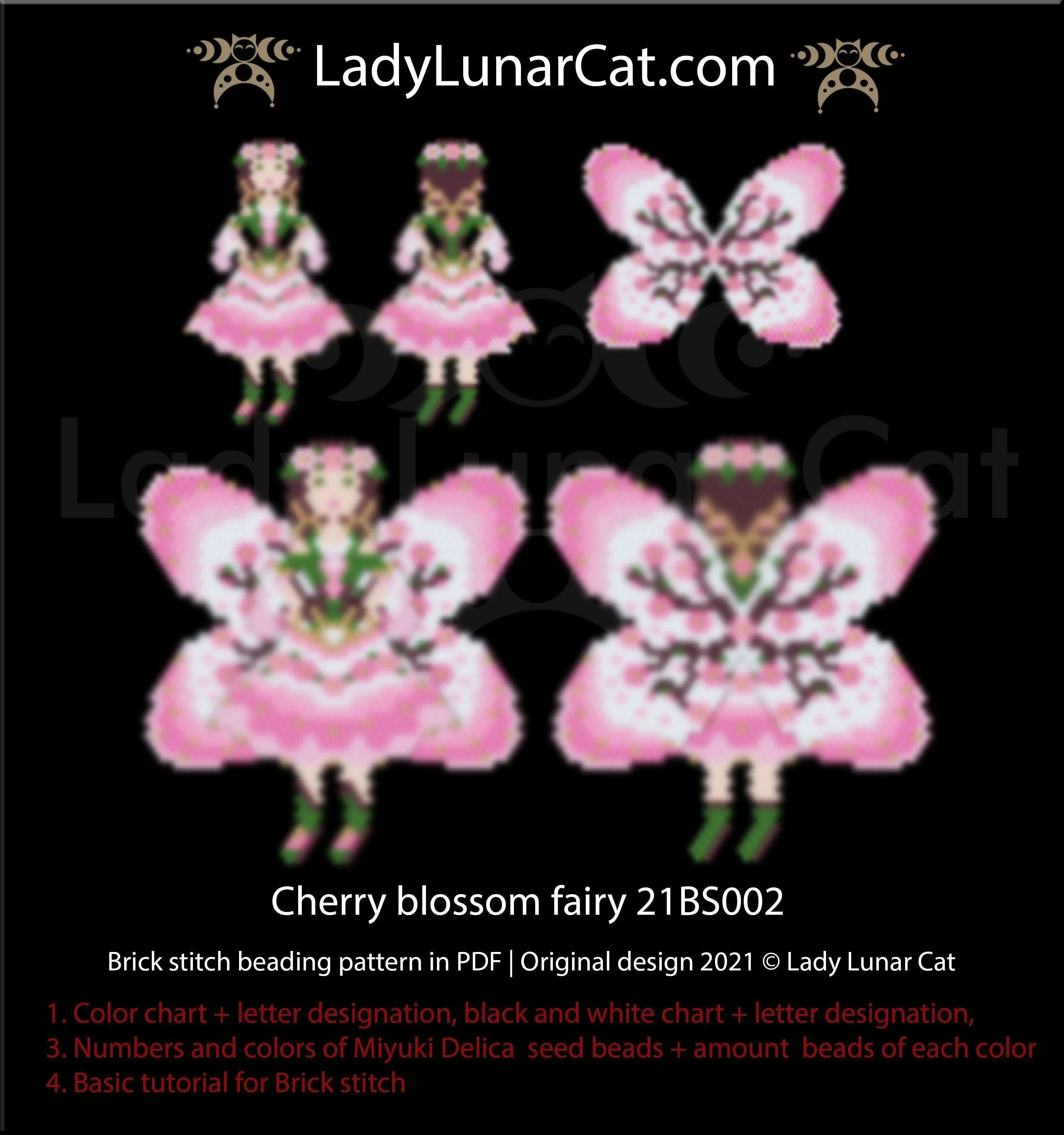 Cherry blossom fairy beaded earrings — sakura spring fairy tale brick stitch LadyLunarCat