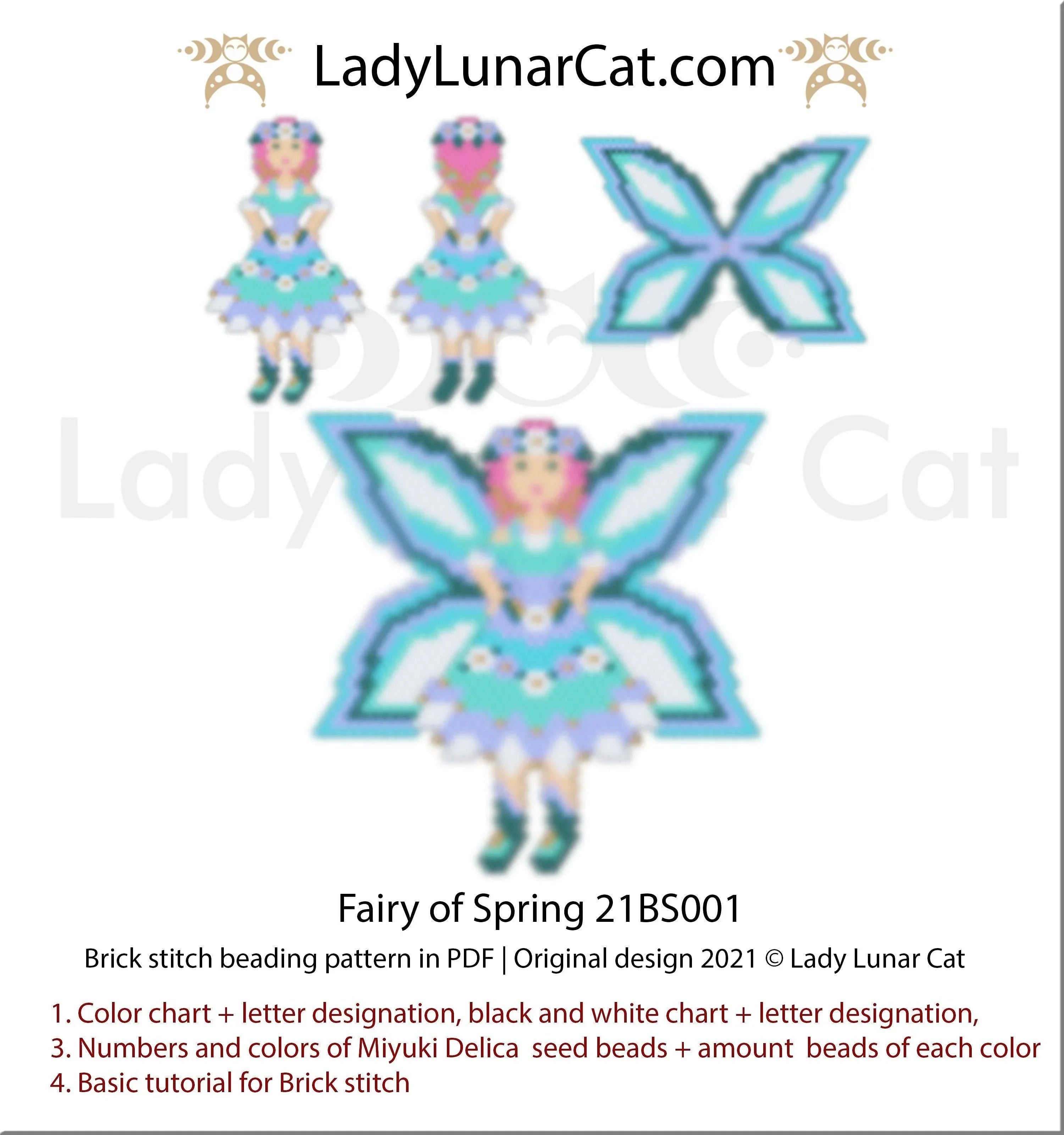 Fairy of spring brick stitch earrings by Lady Lunar Cat — spring floral beading PDF 21BS001