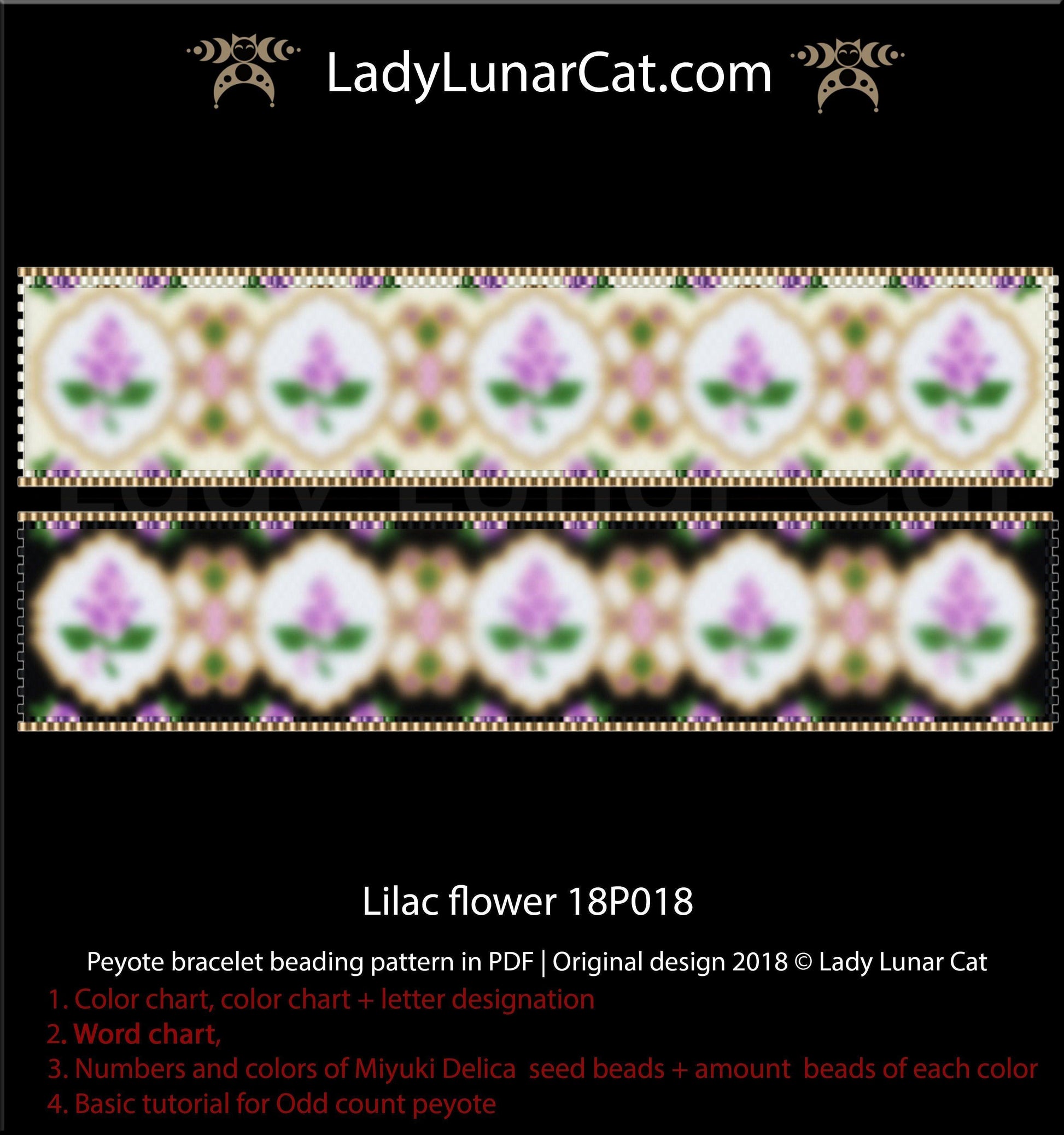 Copy of Odd count peyote bracelet pattern for beading Strawberries 18P021 LadyLunarCat