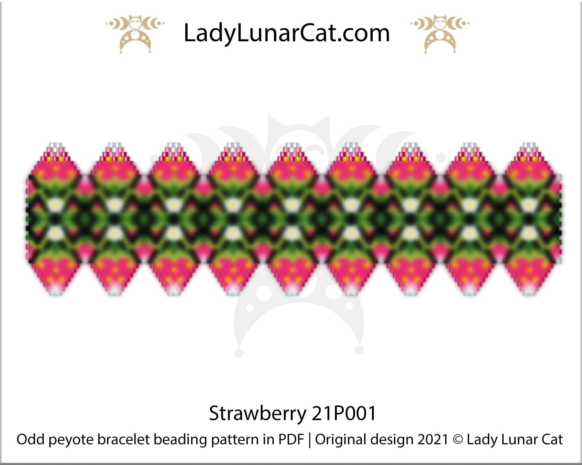 Copy of Odd count peyote bracelet pattern for beading Strawberries 18P021 LadyLunarCat
