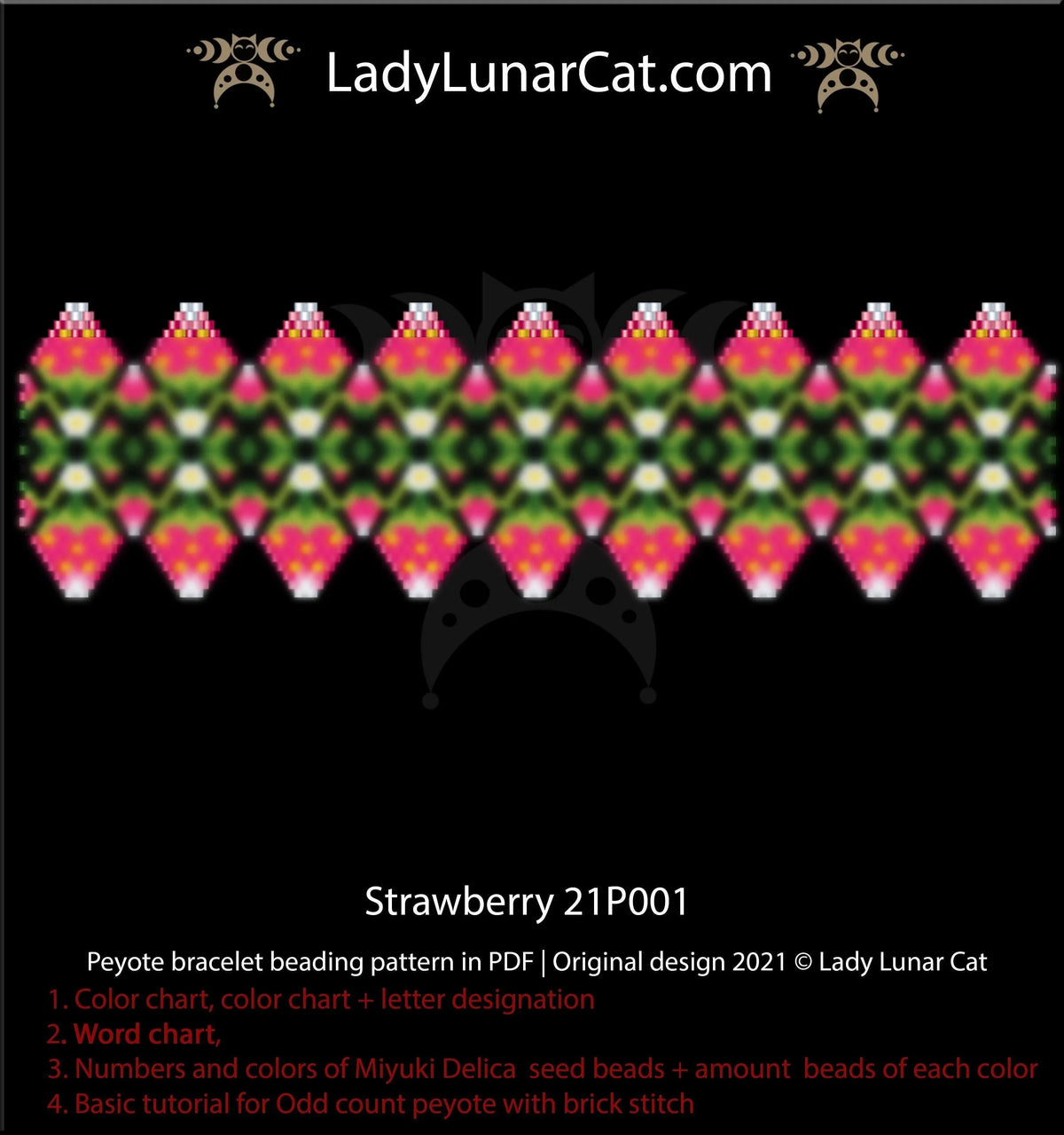 Strawberry bracelet beaded by Sharon Robinson Saras Beaded Creations - finished example LadyLunarCat