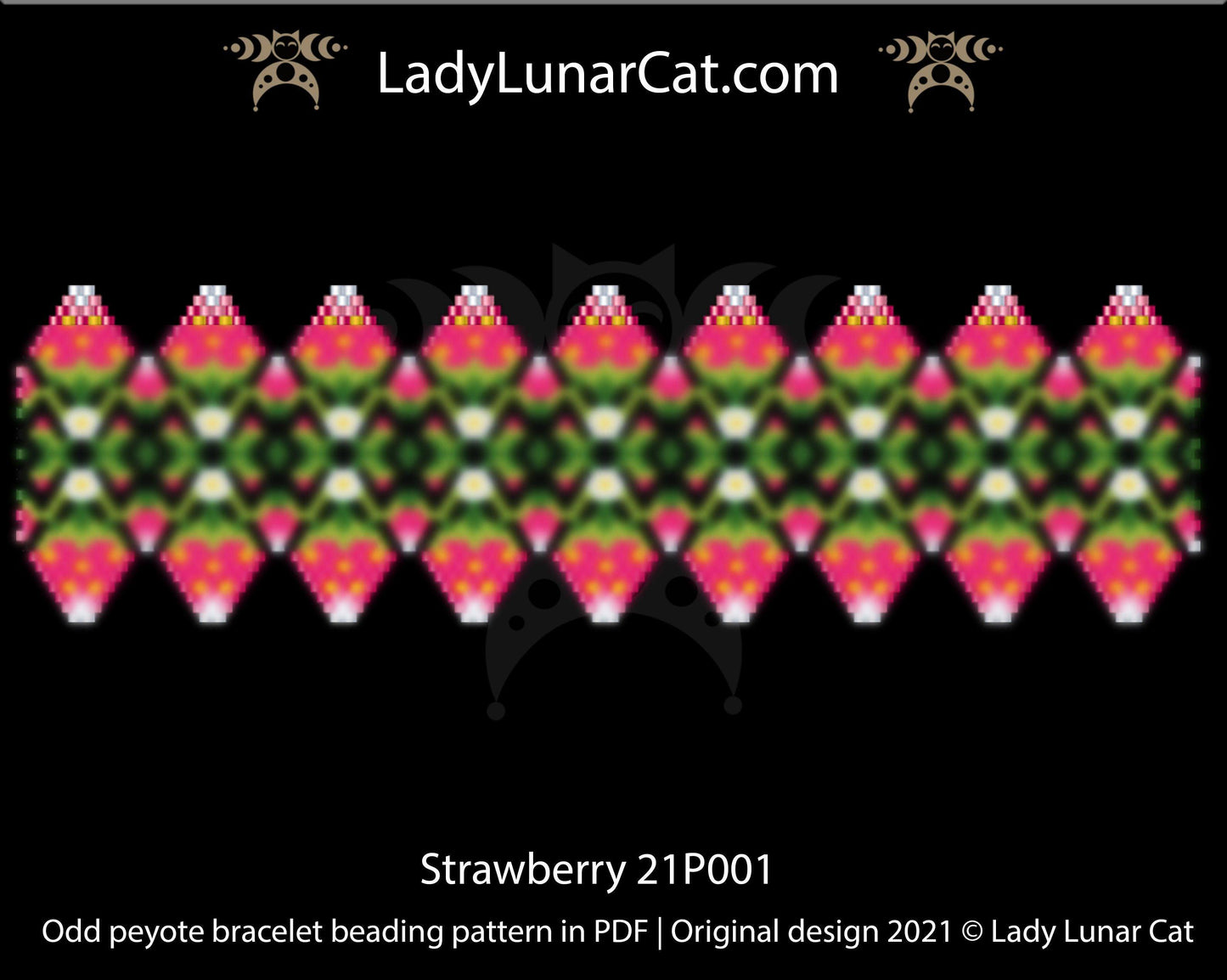 Copy of Odd count peyote bracelet pattern for beading Strawberries 18P021 LadyLunarCat