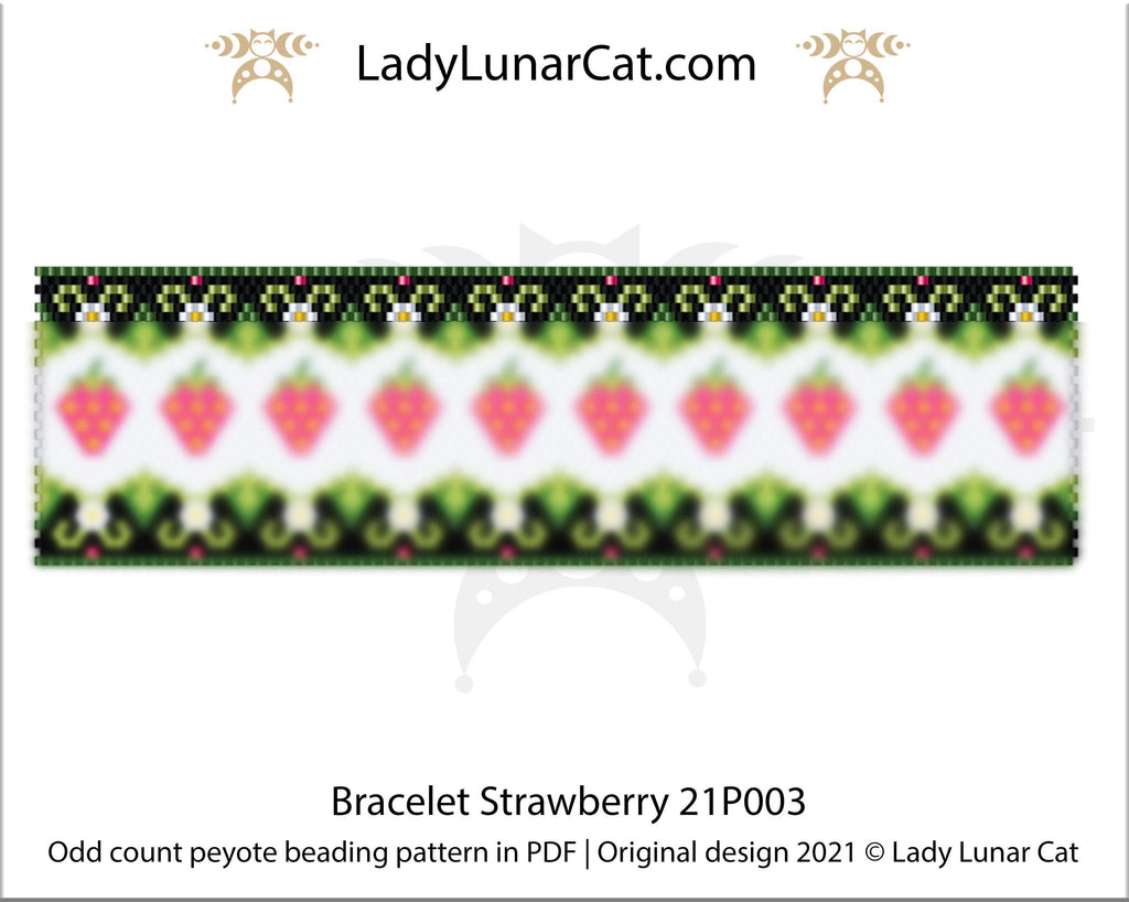 Copy of Odd count peyote bracelet pattern for beading Strawberries 18P021 LadyLunarCat