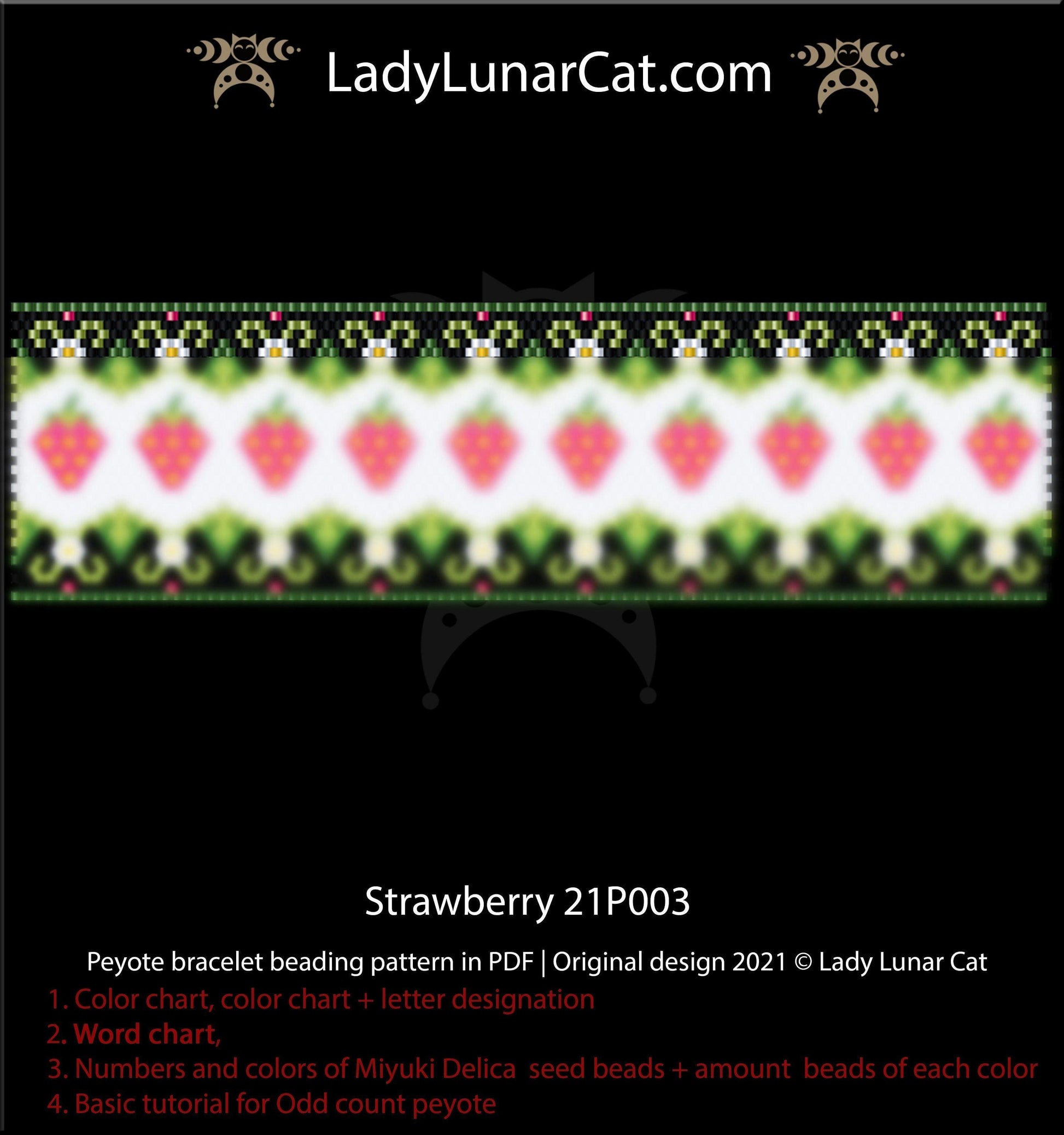 Copy of Odd count peyote bracelet pattern for beading Strawberries 18P021 LadyLunarCat
