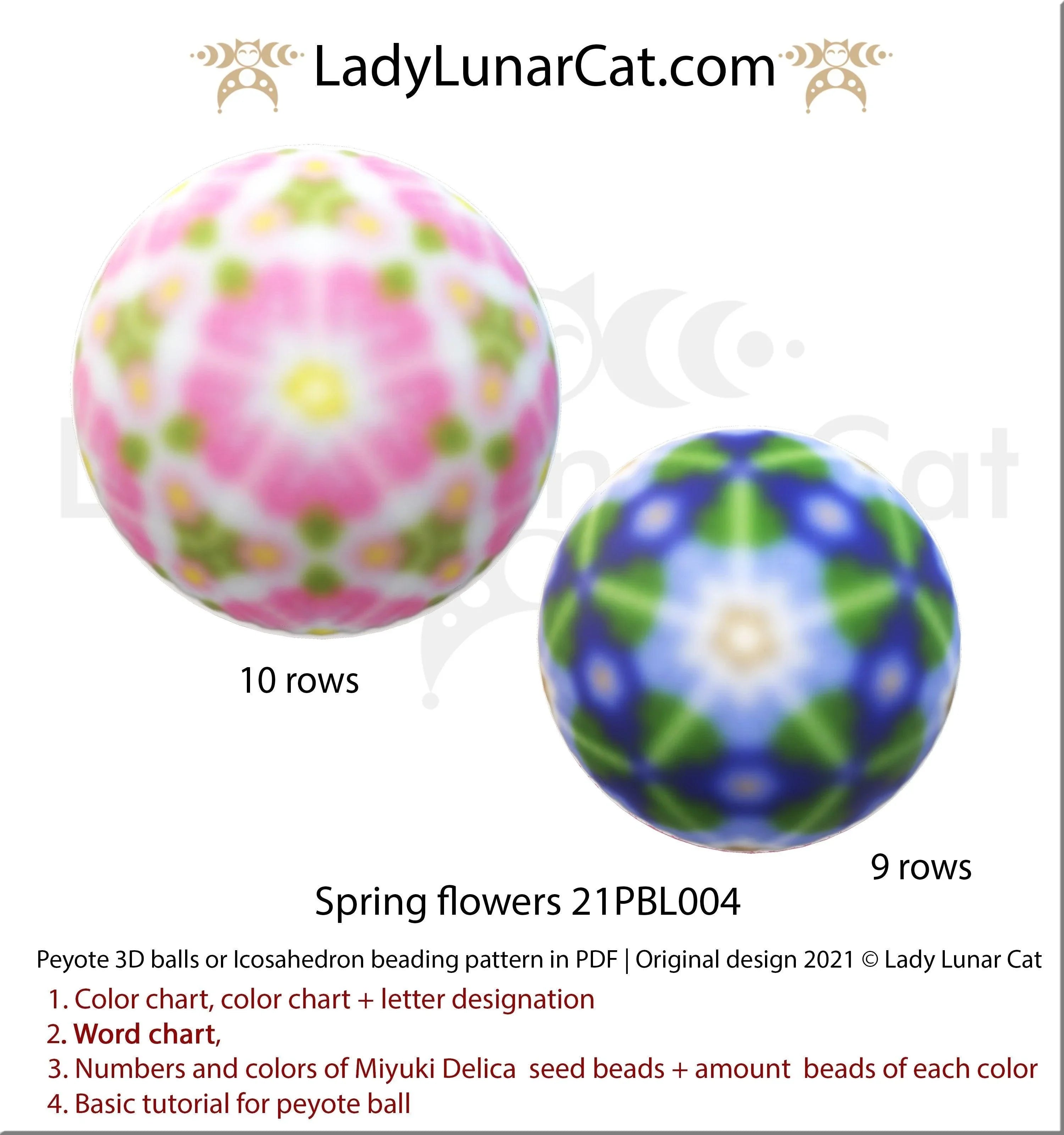 Spring flower peyote ball - 9 rows 5 colors pink sakura Miyuki Delica LadyLunarCat