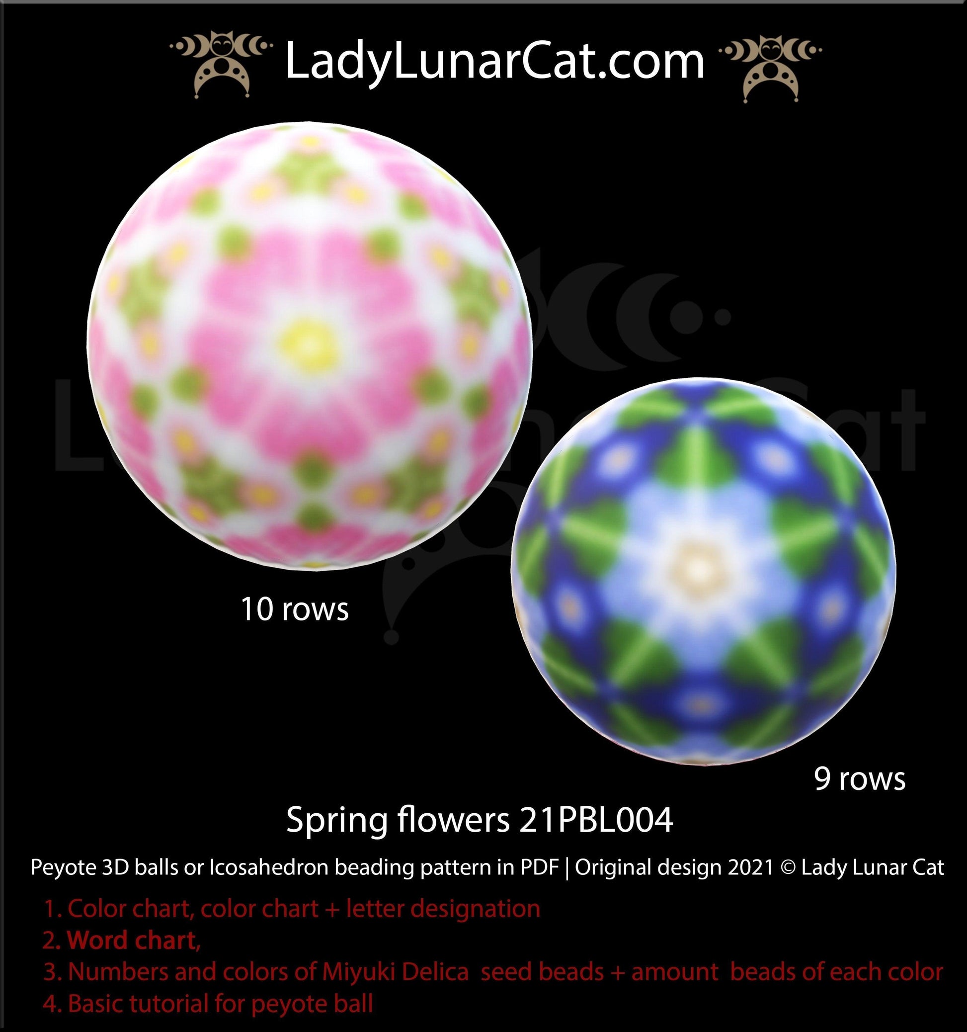Copy of Peyote 3d ball pattern for beading | Beaded Icosahedron Chamomile 21PBL008 16 rows LadyLunarCat