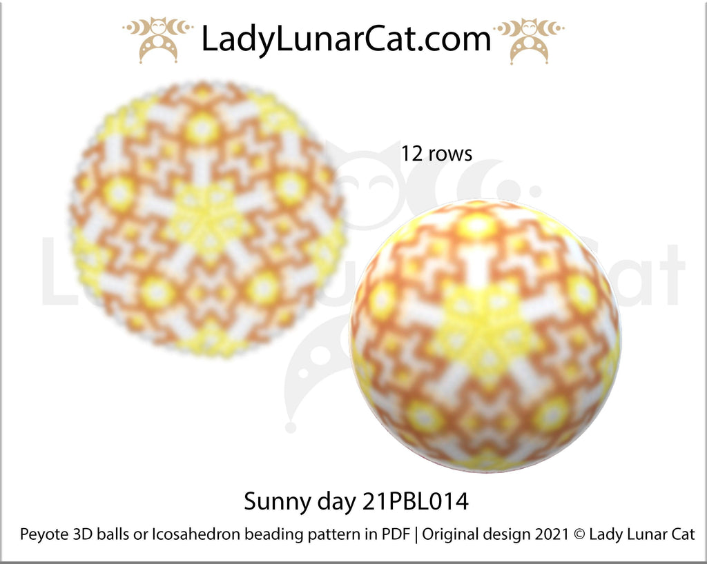 Copy of Peyote 3d ball pattern for beading | Beaded Icosahedron Chamomile and violet 21PBL003  12 rows LadyLunarCat