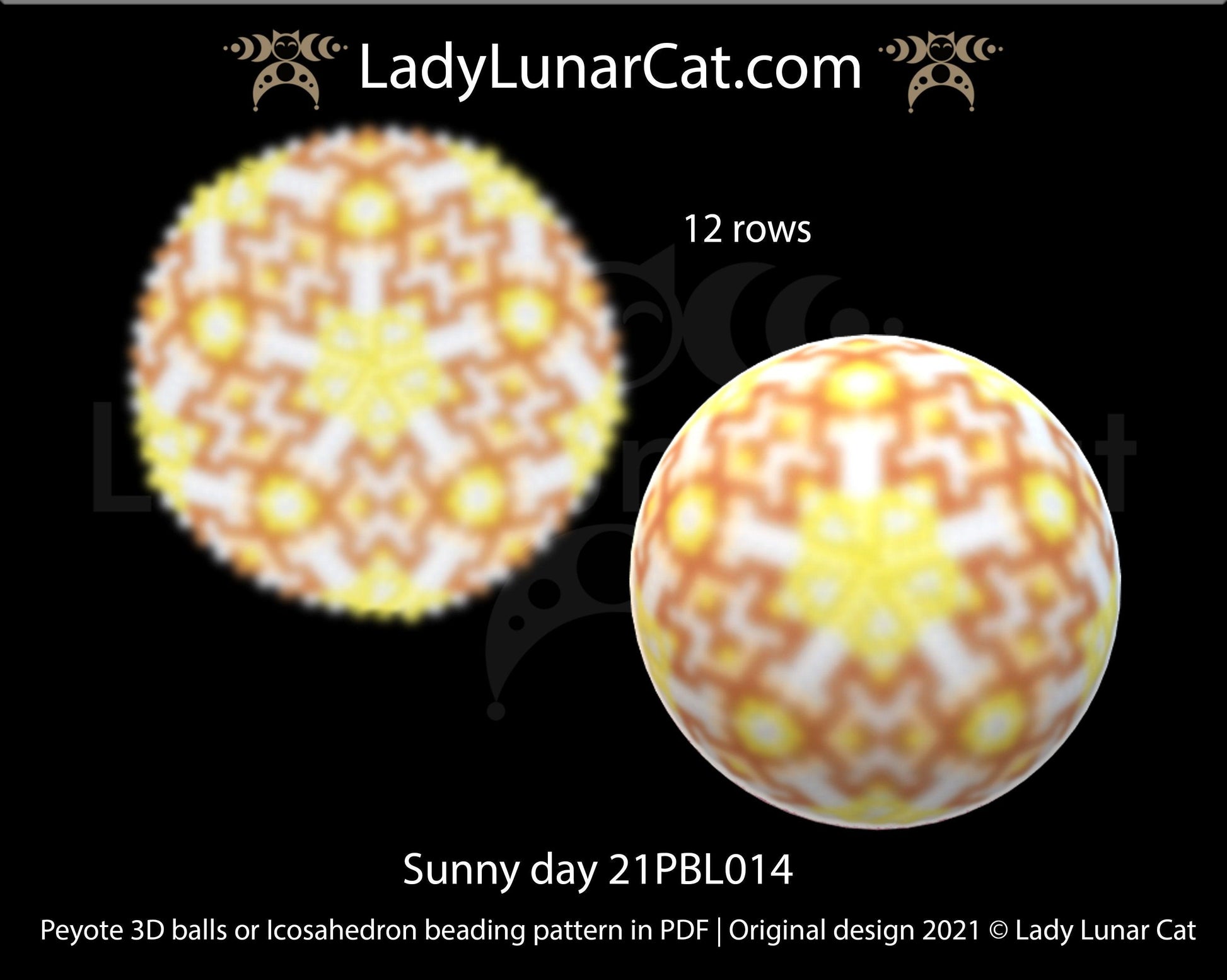 Copy of Peyote 3d ball pattern for beading | Beaded Icosahedron Chamomile and violet 21PBL003  12 rows LadyLunarCat