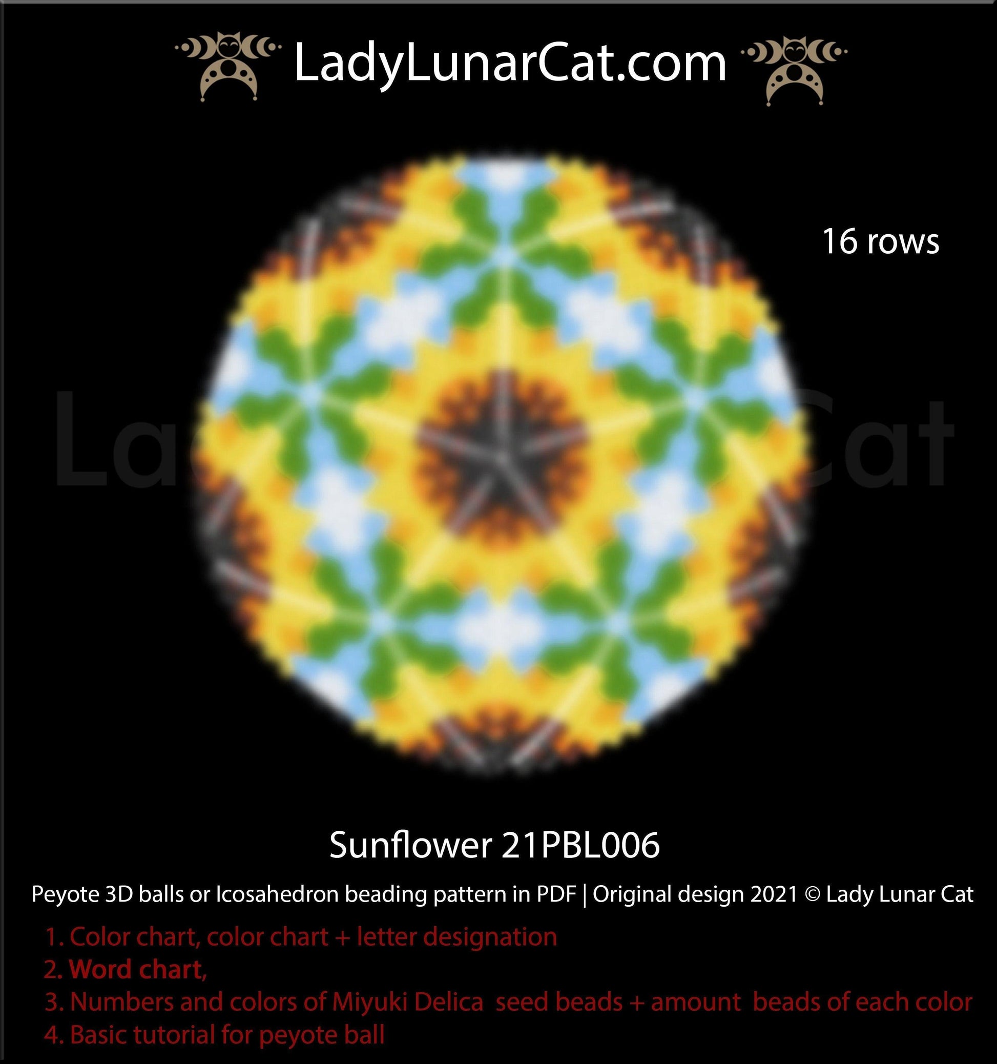 Copy of Peyote 3d ball pattern for beading | Beaded Icosahedron Clover and flowers 21PBL007 15/11/9 rows LadyLunarCat