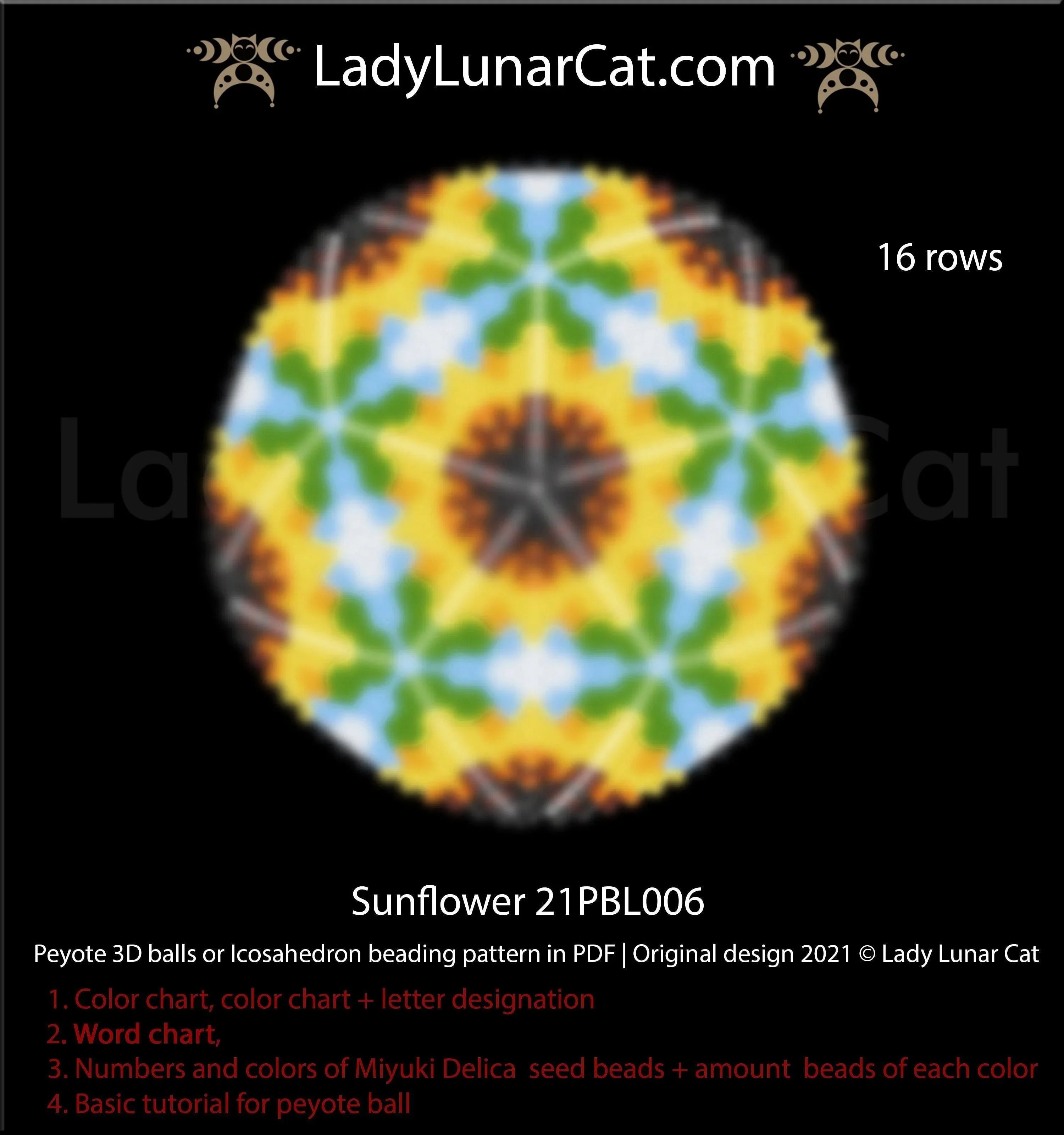 Sunflower peyote ball beaded by Shana Padilla Beadbrain Creations - finished example LadyLunarCat
