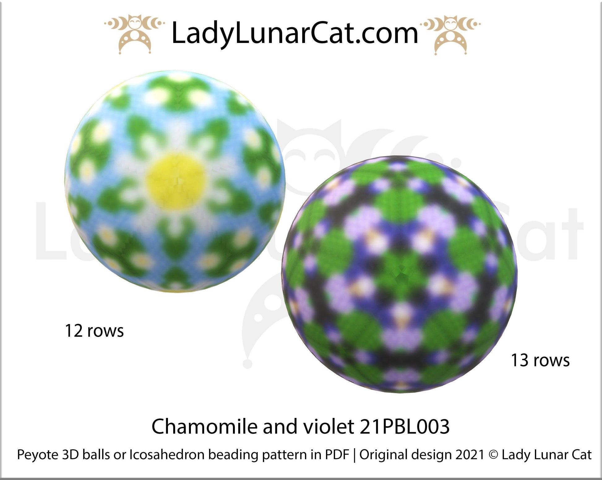 Copy of Peyote 3d ball pattern for beading | Beaded Icosahedron Spring flowers 21PBL004 10 and 9 rows LadyLunarCat